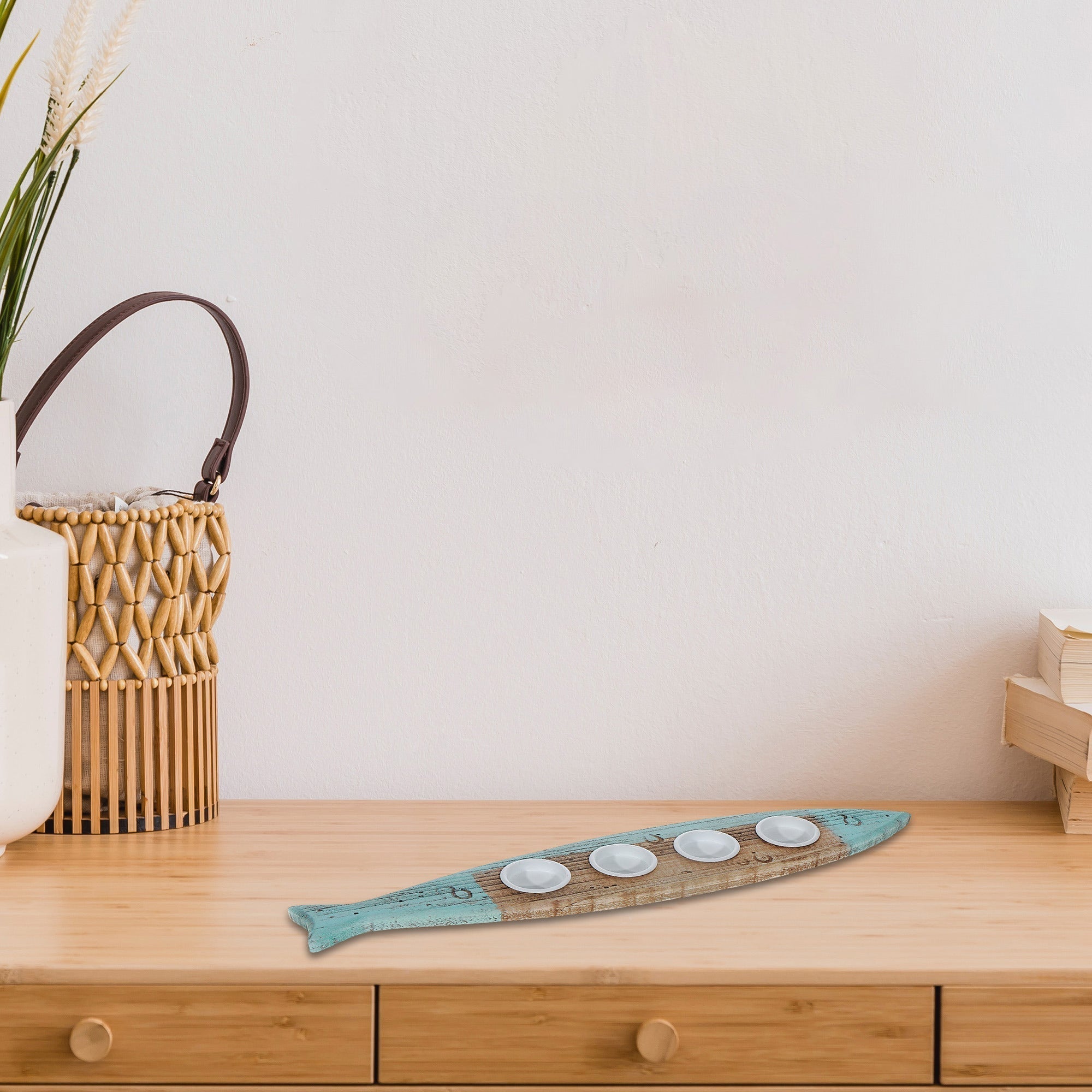 Wooden Fish With 3 Tealight Holders, Wooden Fish Candle Holder, Triple Tealight Stand, Coastal Tabletop Décor