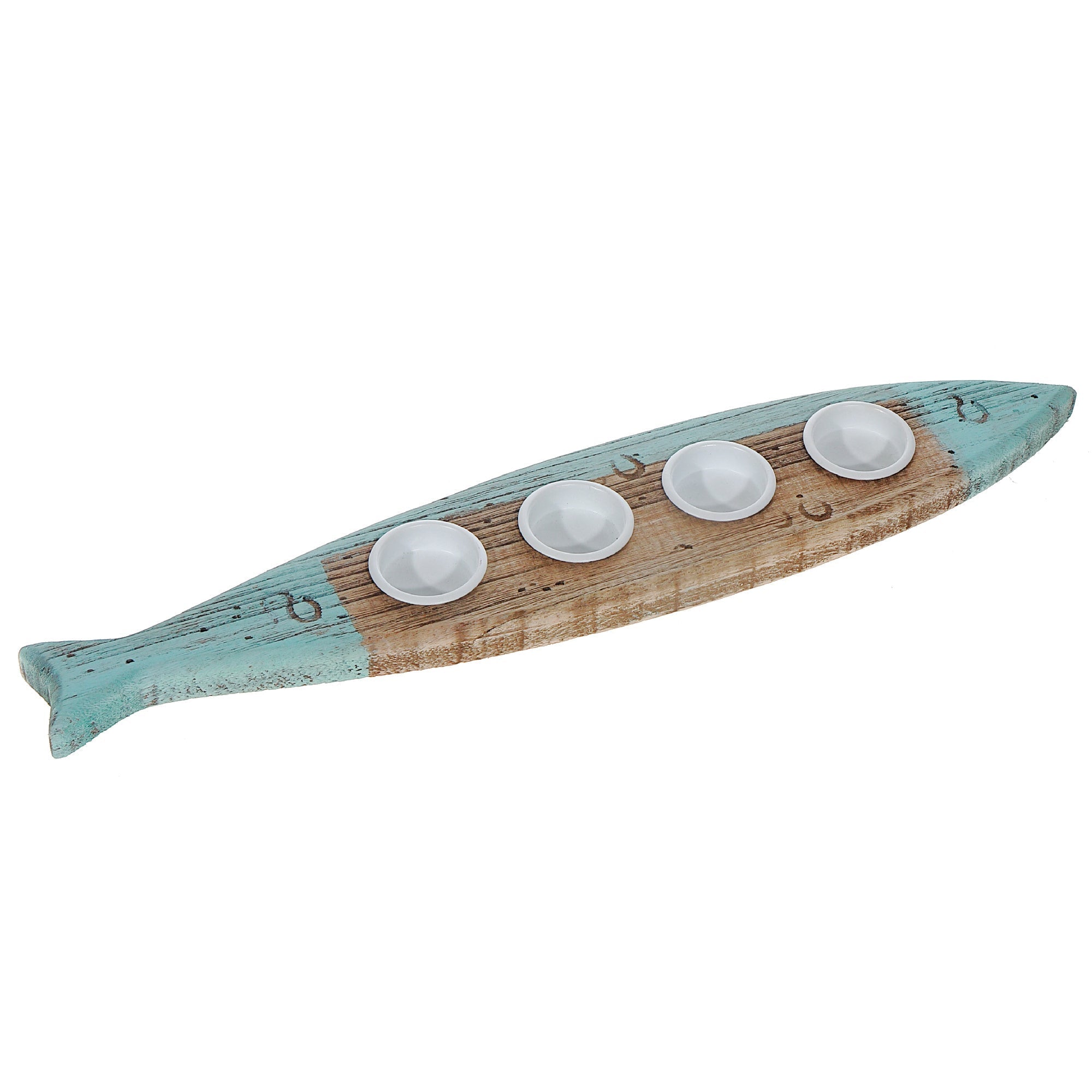 Wooden Fish With 3 Tealight Holders, Wooden Fish Candle Holder, Triple Tealight Stand, Coastal Tabletop Décor