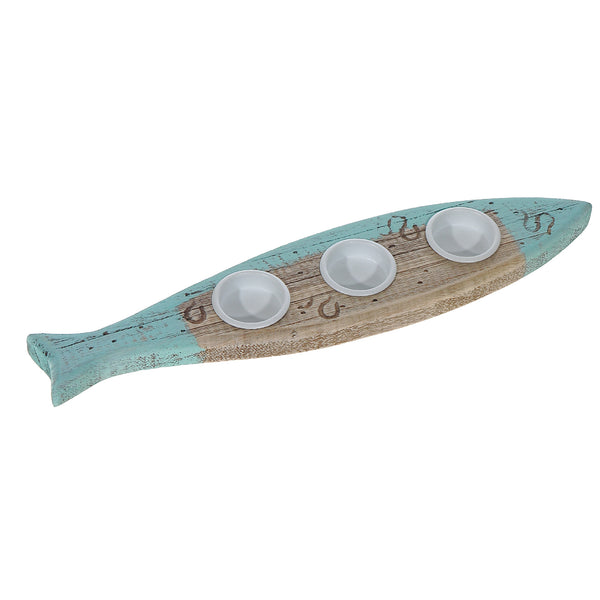 Wooden Fish With 3 Tealight Holders