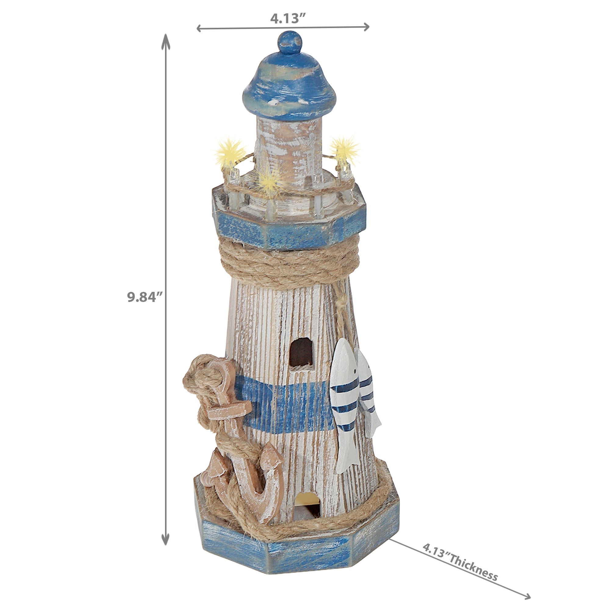 Wooden LED Lighthouse with Anchor – Coastal Holiday Decoration, Nautical Tabletop Decoration, Rustic LED Accent