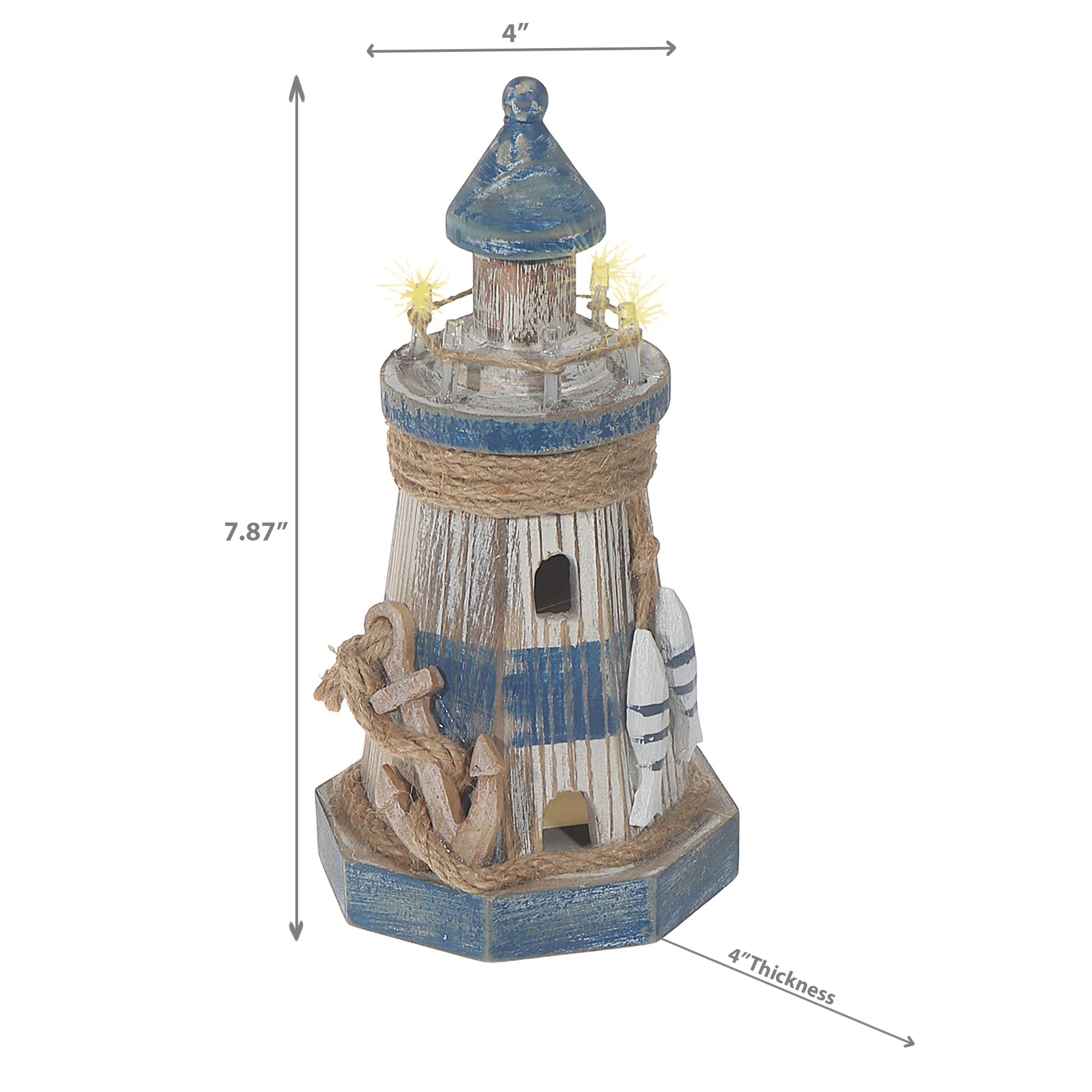 Wooden LED Lighthouse with Anchor – Coastal Holiday Decoration, Nautical Tabletop Decoration, Rustic LED Accent