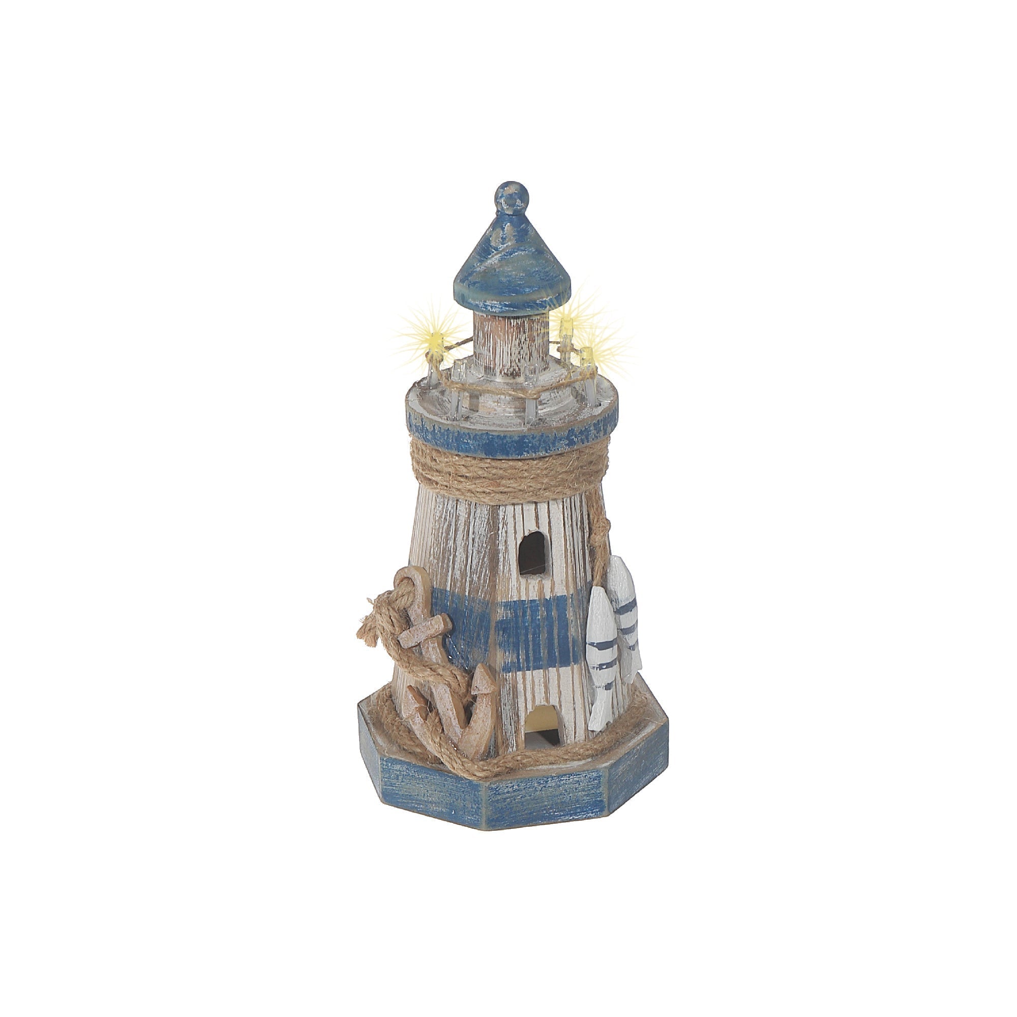 Wooden LED Lighthouse with Anchor – Coastal Holiday Decoration, Nautical Tabletop Decoration, Rustic LED Accent