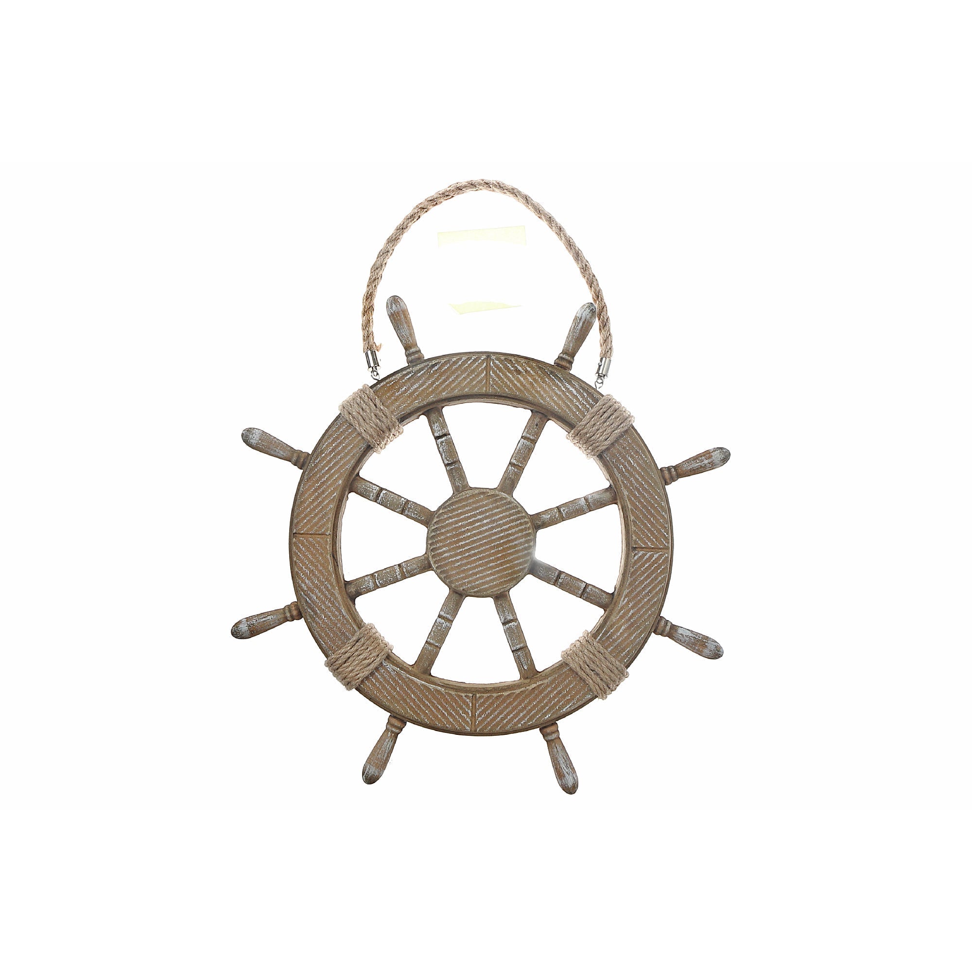 Wooden Hanging Ship Wheel Decorative Accent with Rope, Nautical Wall Decor, Coastal Home Decoration, Holiday Accent