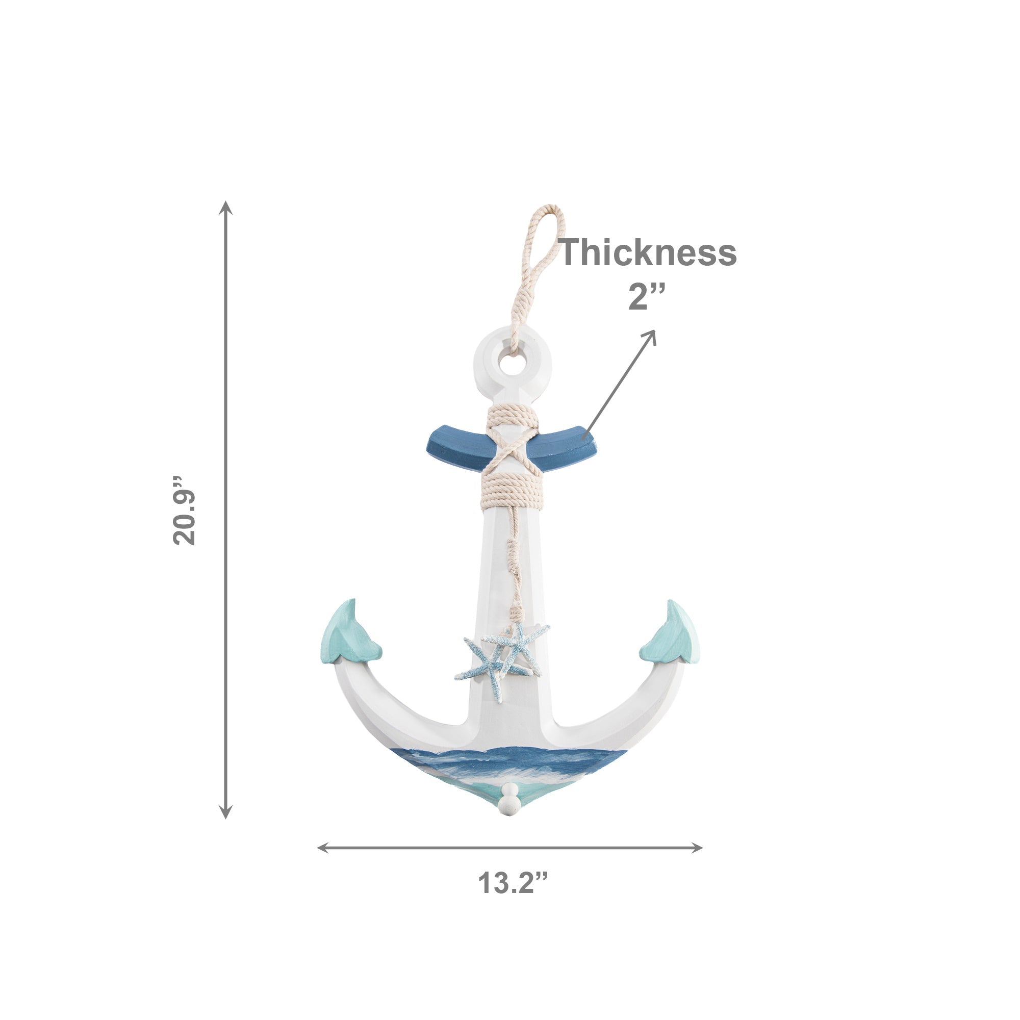 Blue Coastal Wooden Anchor Décor Accent for Nautical Theme