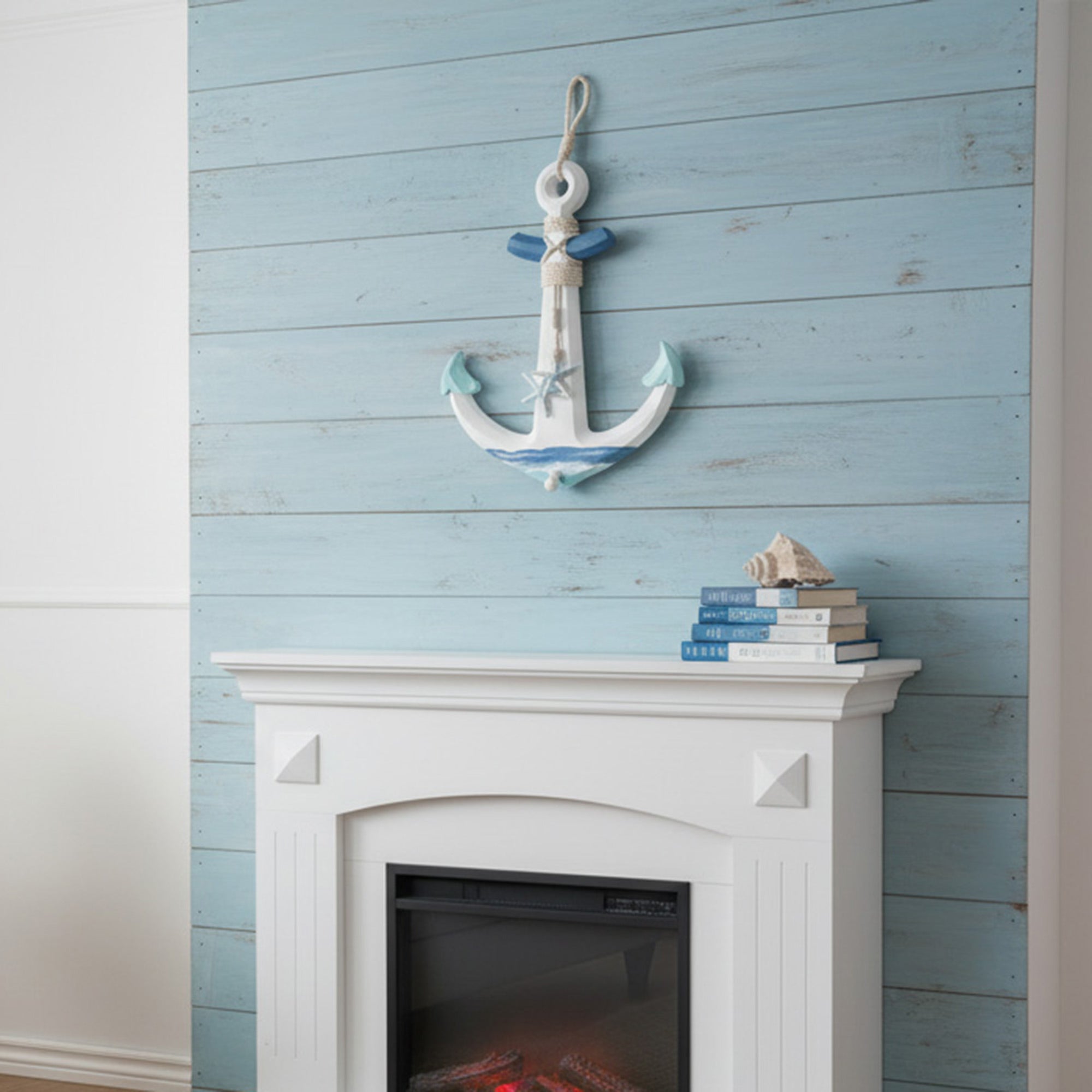 Blue Coastal Wooden Anchor Décor Accent for Nautical Theme