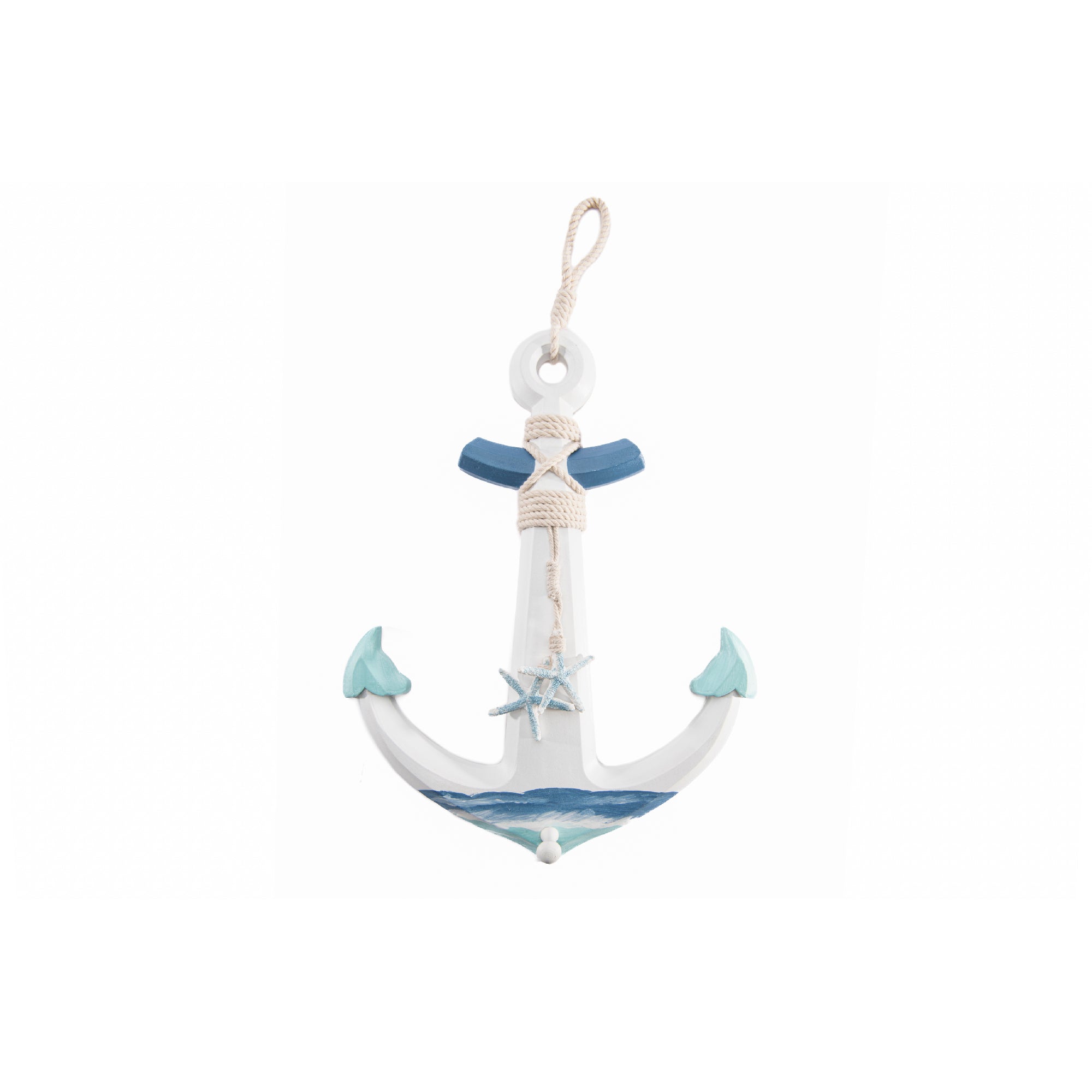 Blue Coastal Wooden Anchor Décor Accent for Nautical Theme