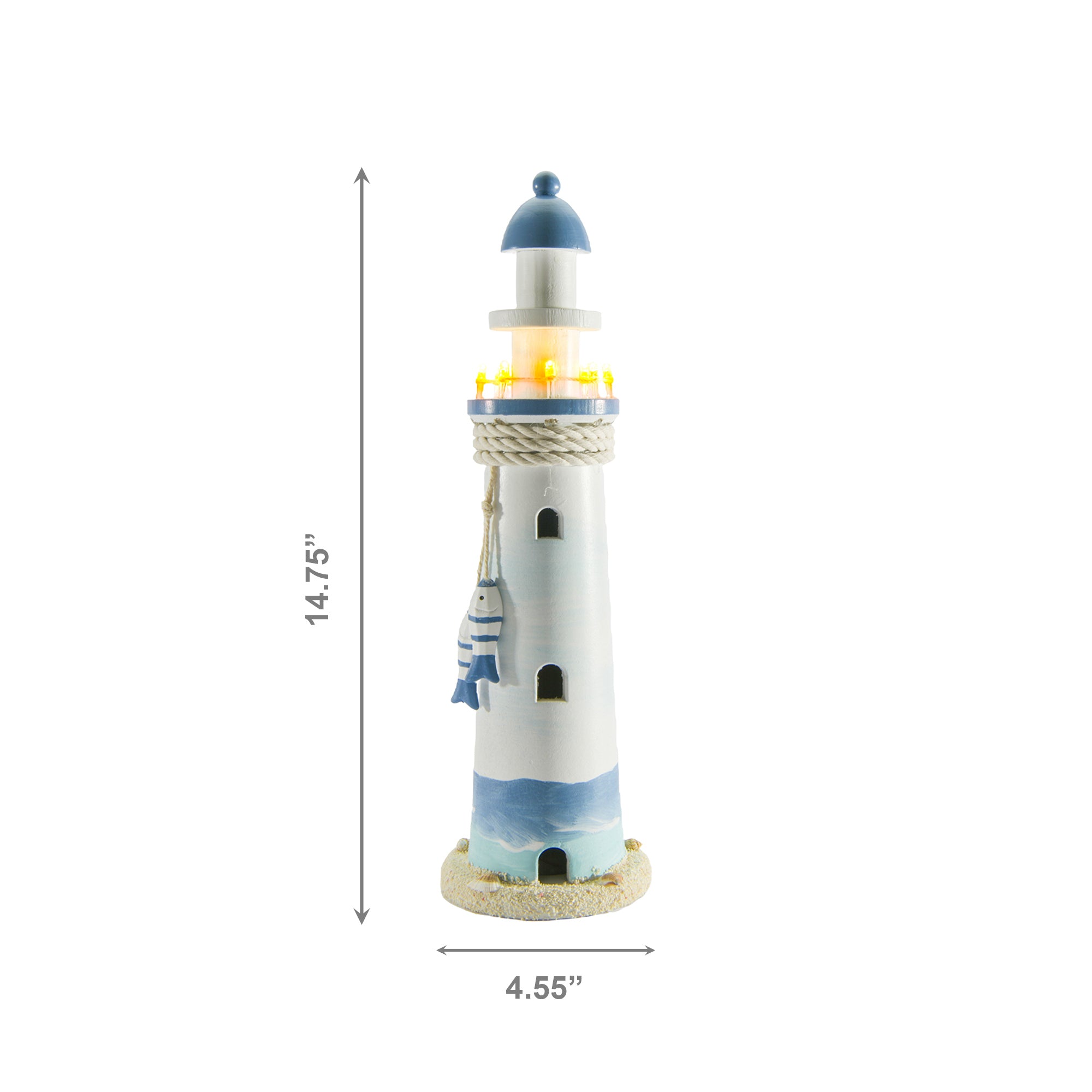 14.75" Blue Coastal Wooden Lighthouse with LED Light Feature