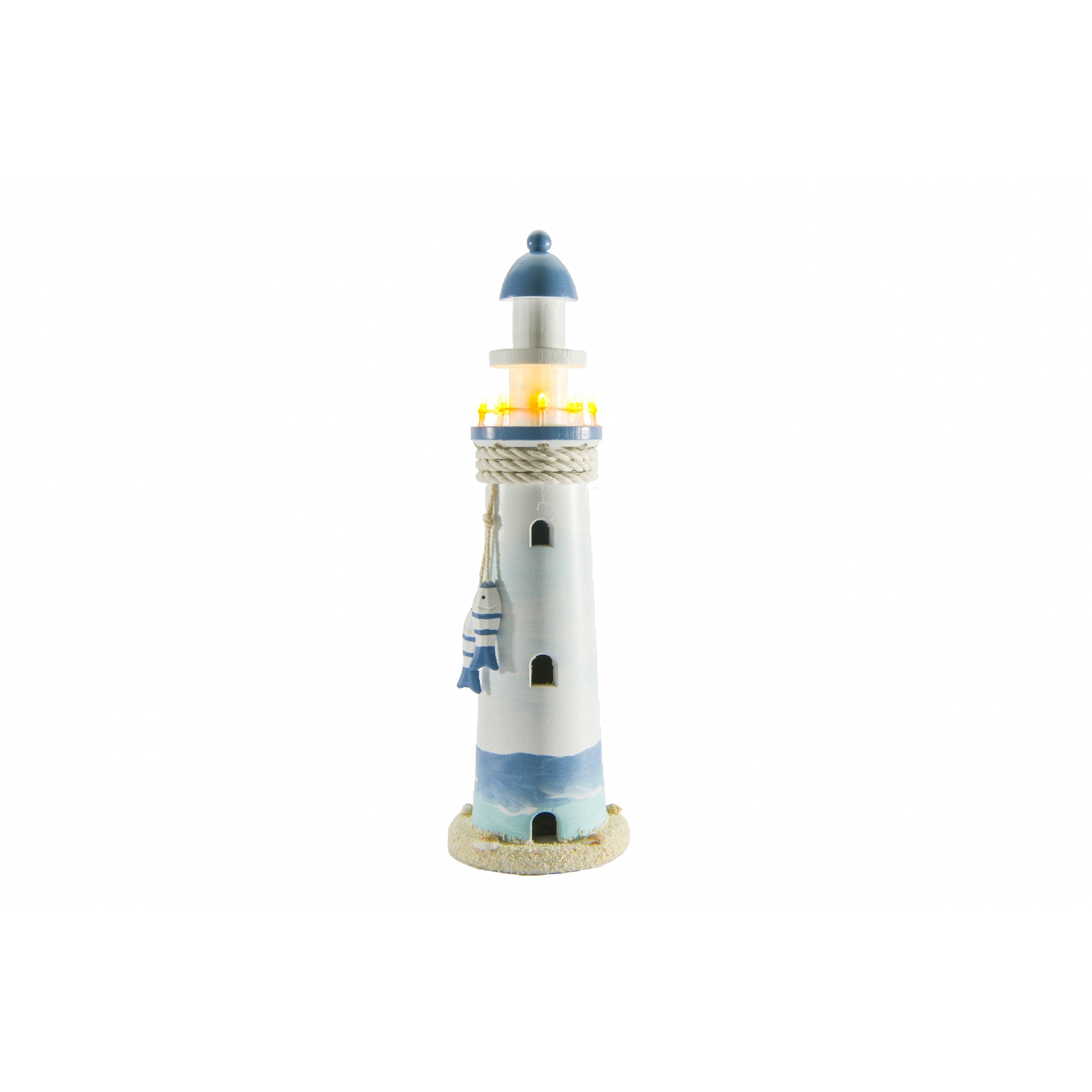 14.75" Blue Coastal Wooden Lighthouse with LED Light Feature