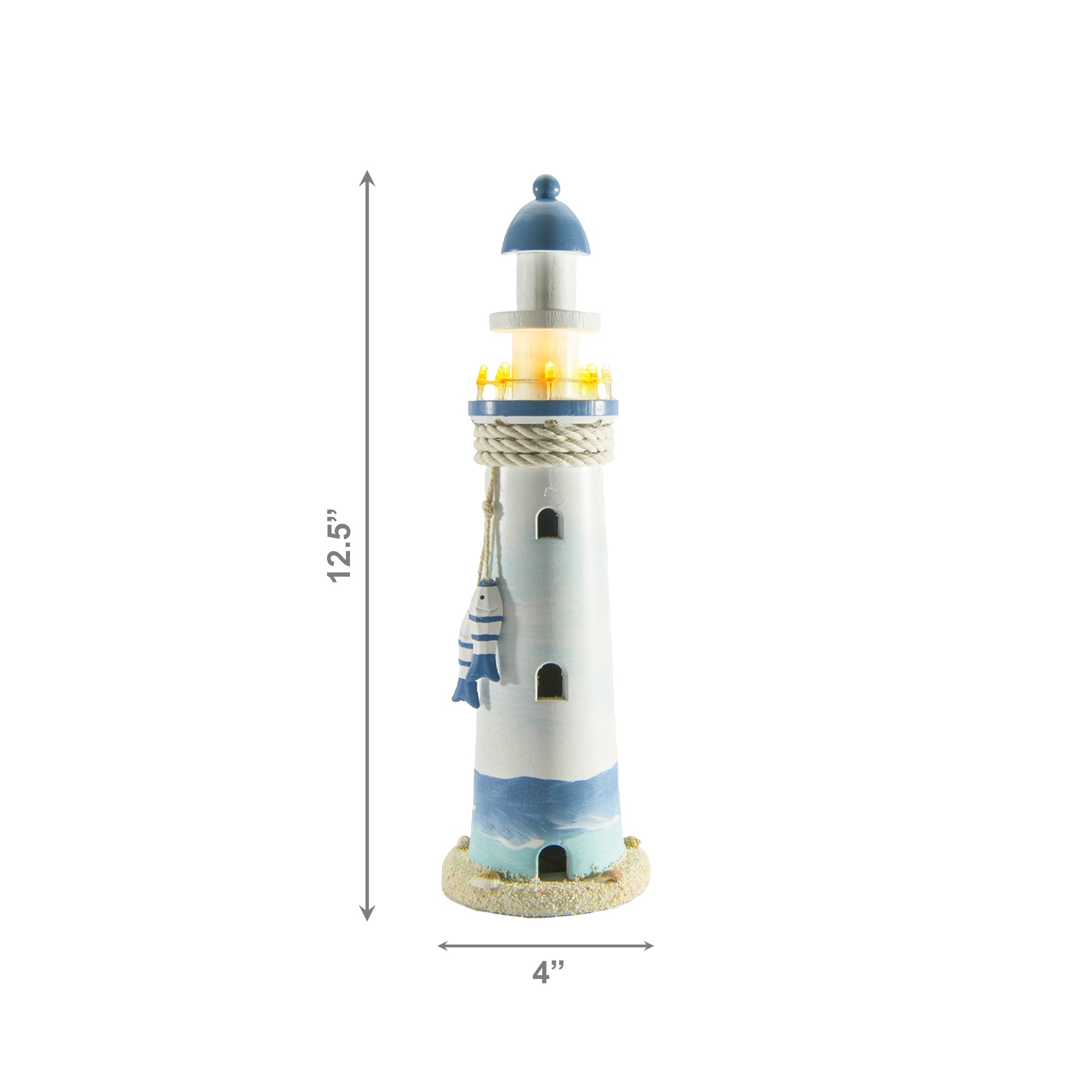 12.5" Blue Coastal Wooden Lighthouse with LED Illumination