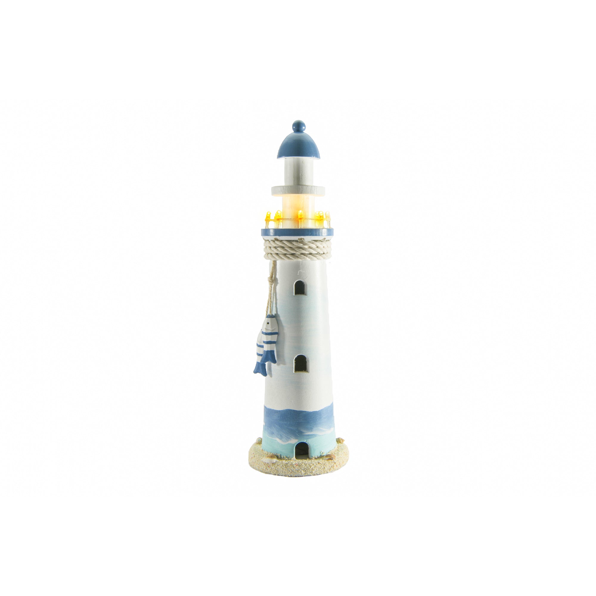 12.5" Blue Coastal Wooden Lighthouse with LED Illumination
