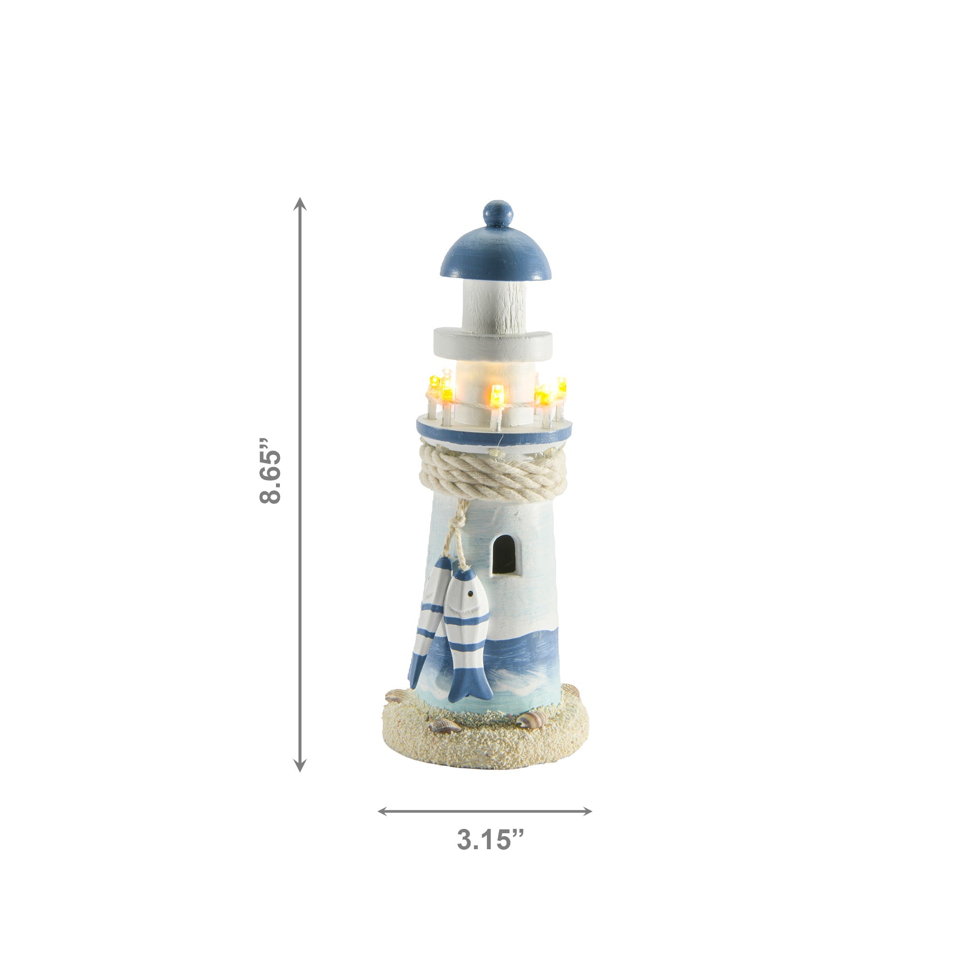 8.65" Blue Coastal Wooden Lighthouse with Built-In LED Light