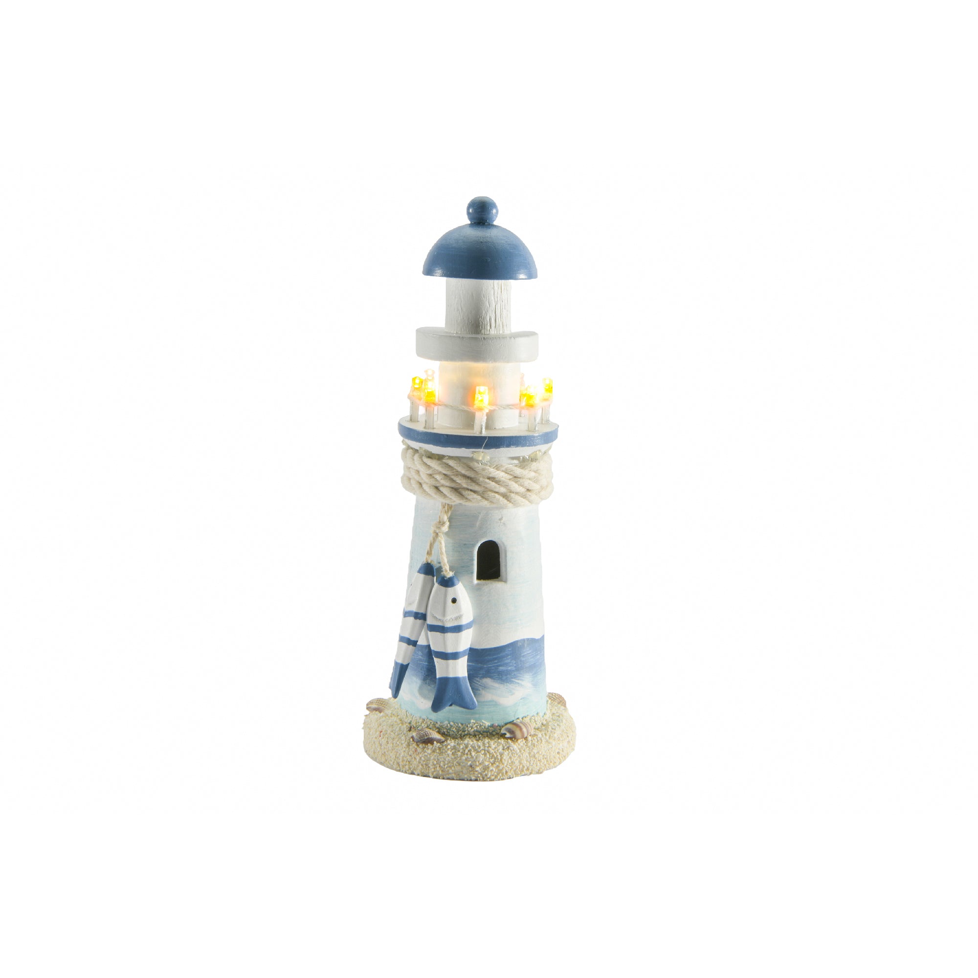 8.65" Blue Coastal Wooden Lighthouse with Built-In LED Light