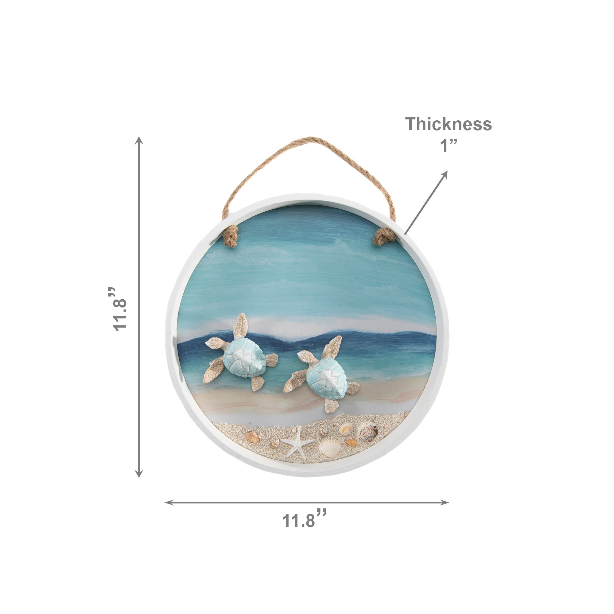 Blue Coastal Round Shadow Box Featuring Turtle Motif