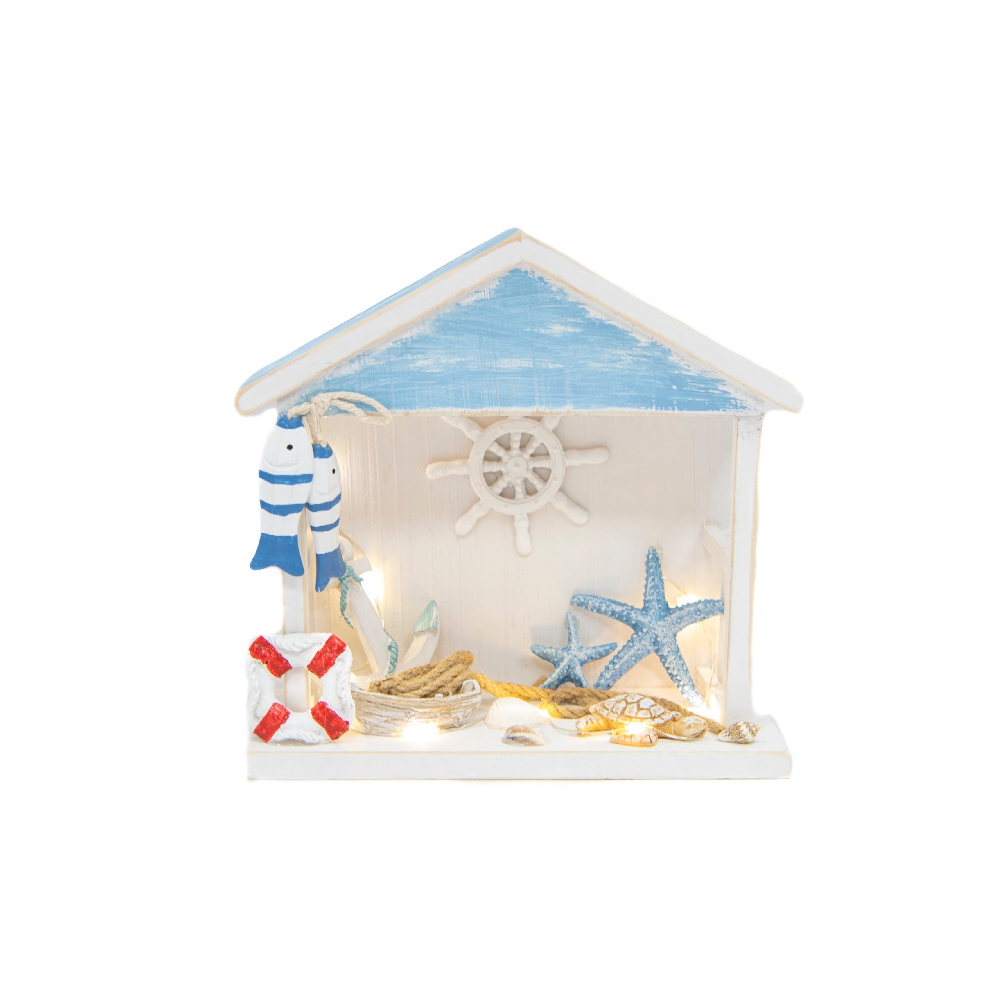 Blue Coastal Wooden Porch Décor with LED Lighting