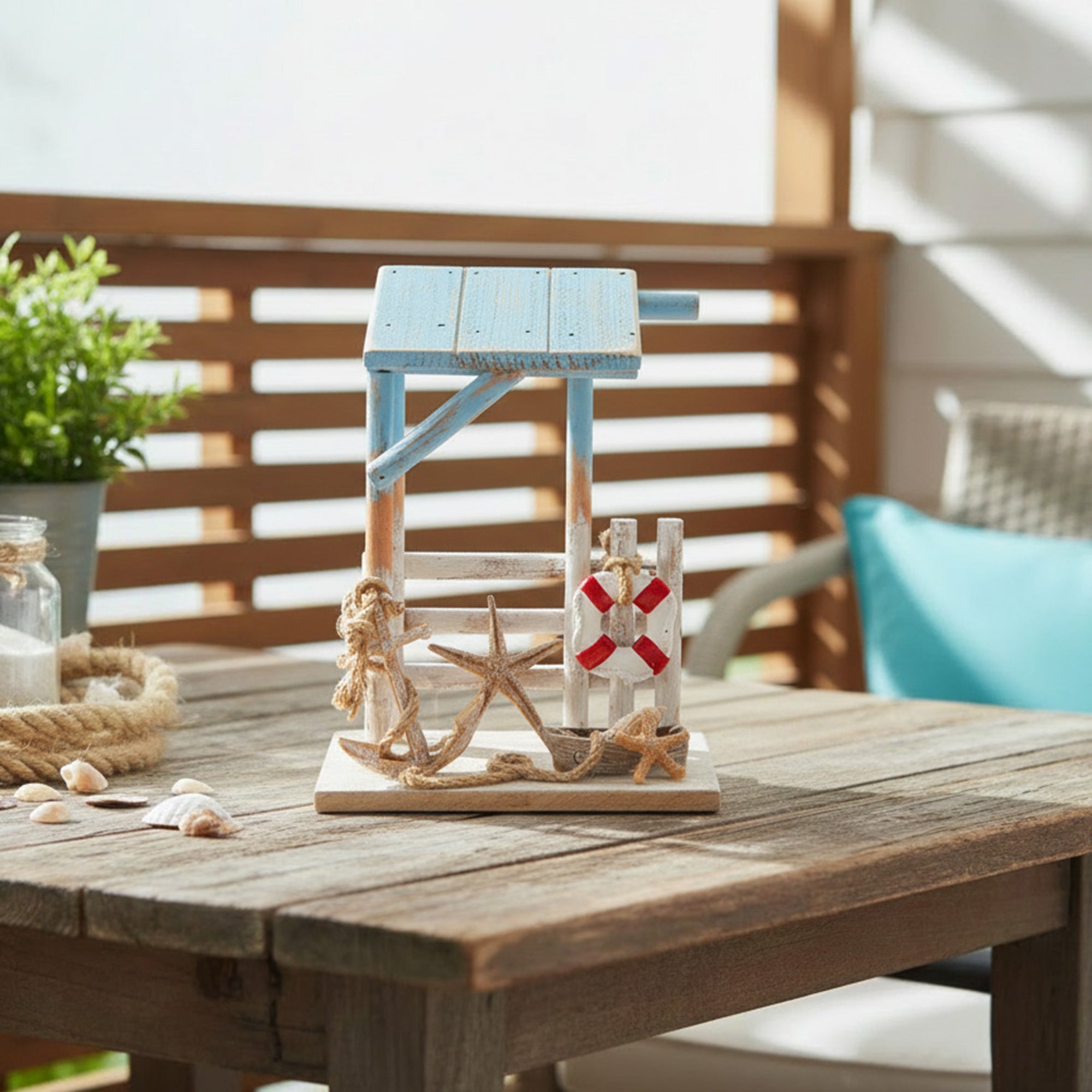 Blue Coastal Wooden Shed Decorative Accent for Coastal Homes