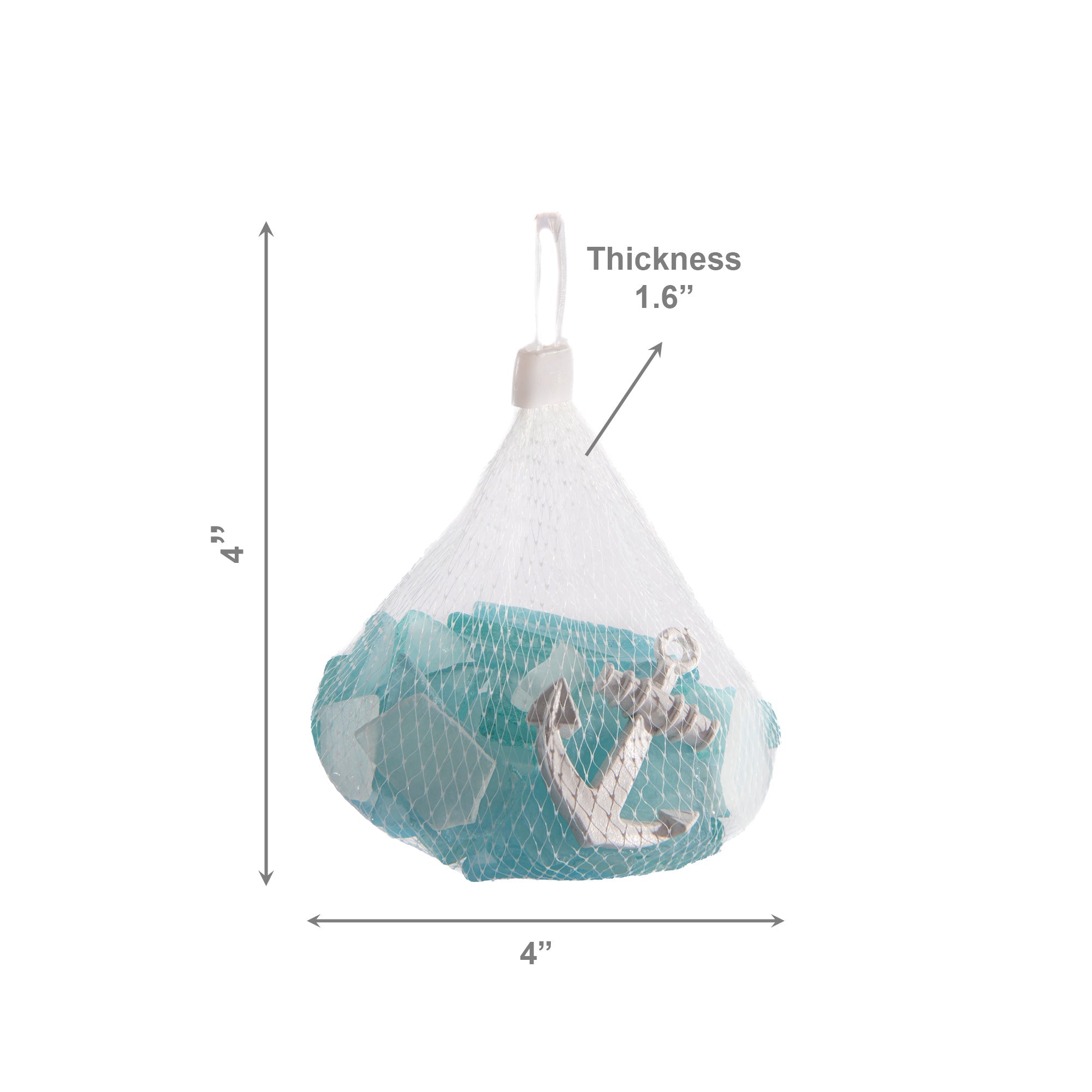 Blue Coastal Decorative Glass Pebbles Packaged in Net Bag - Set of 2