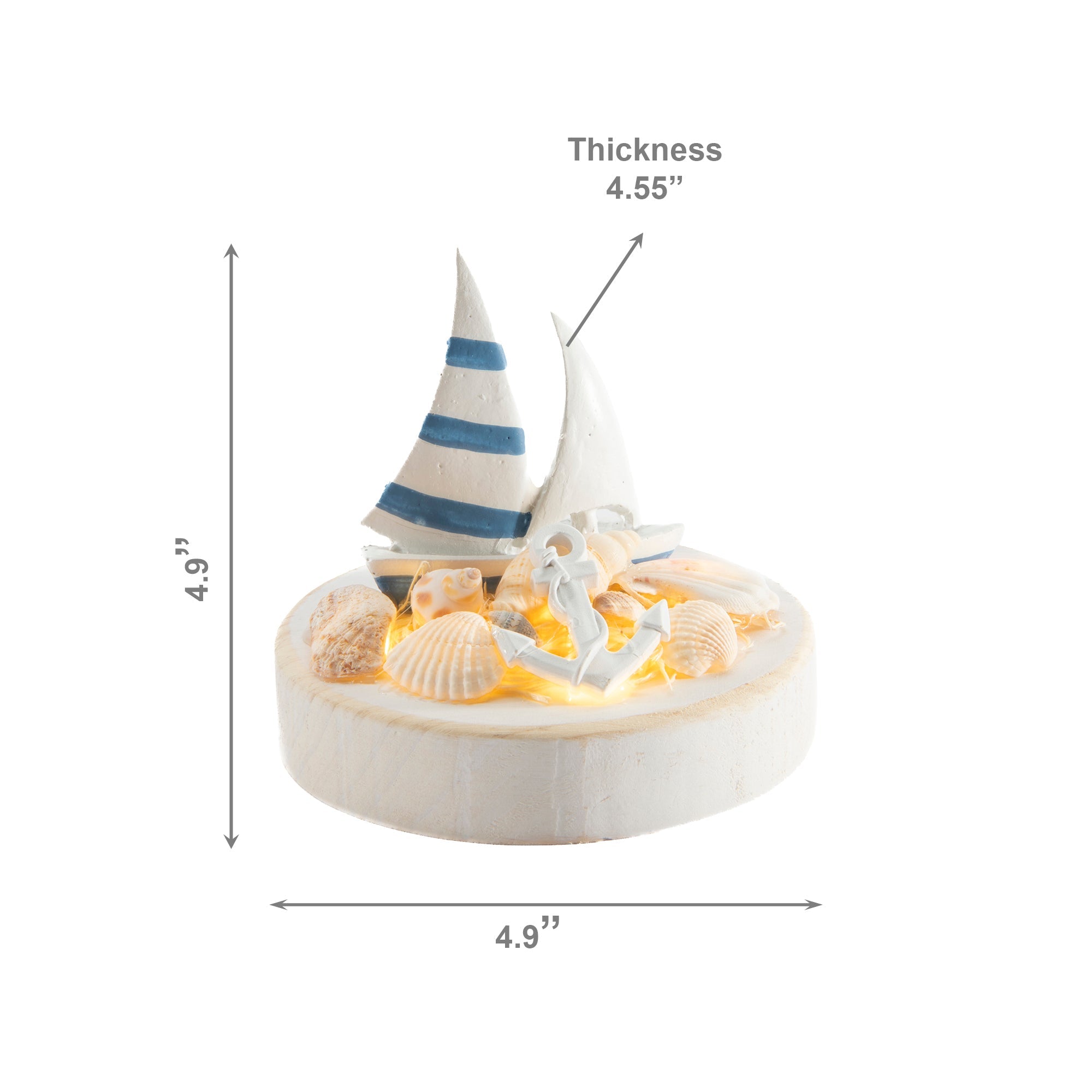 Blue Coastal LED Sailboat and Anchor Décor on Round Pedestal