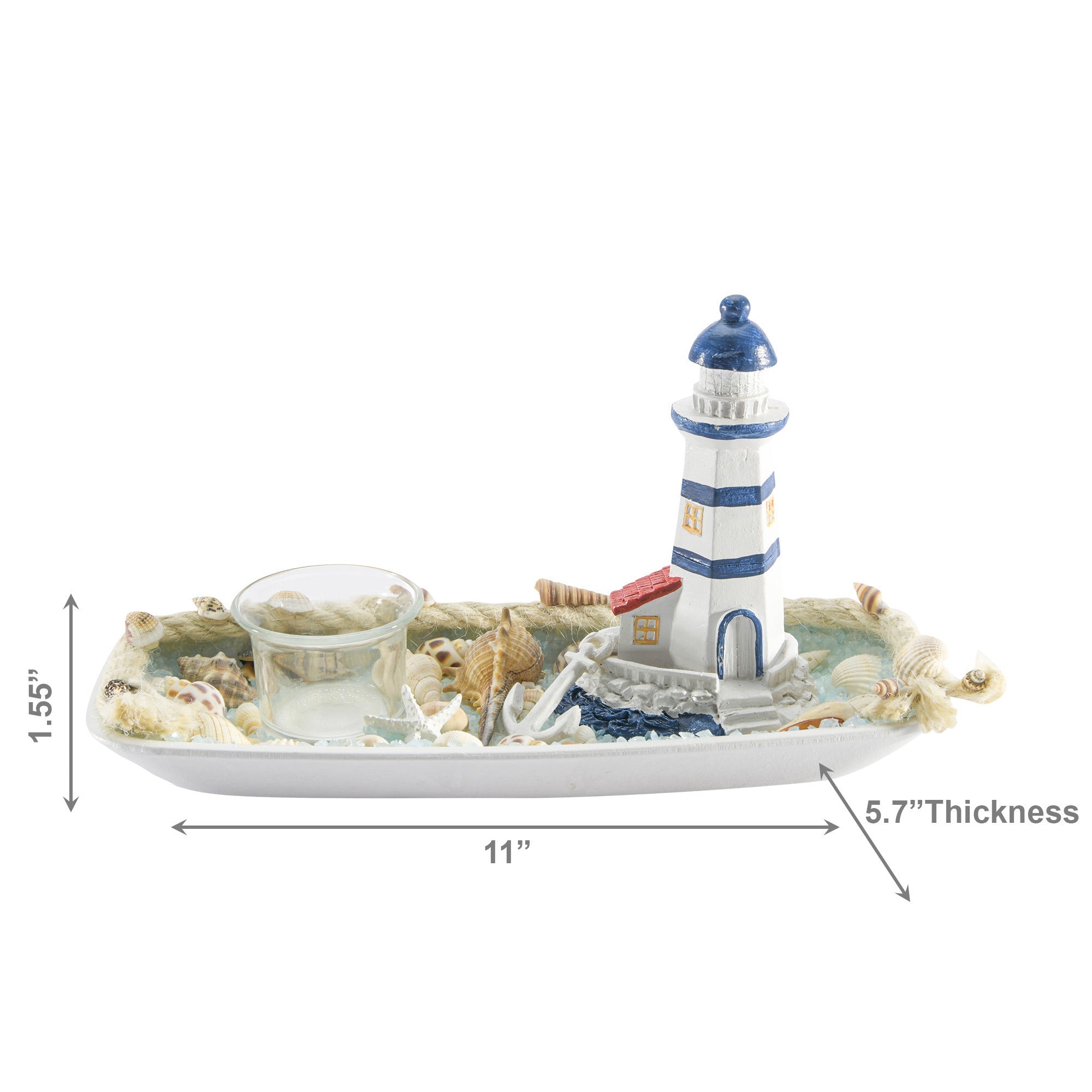Blue Coastal Lighthouse-Shaped Tealight Holder for Ambient Lighting