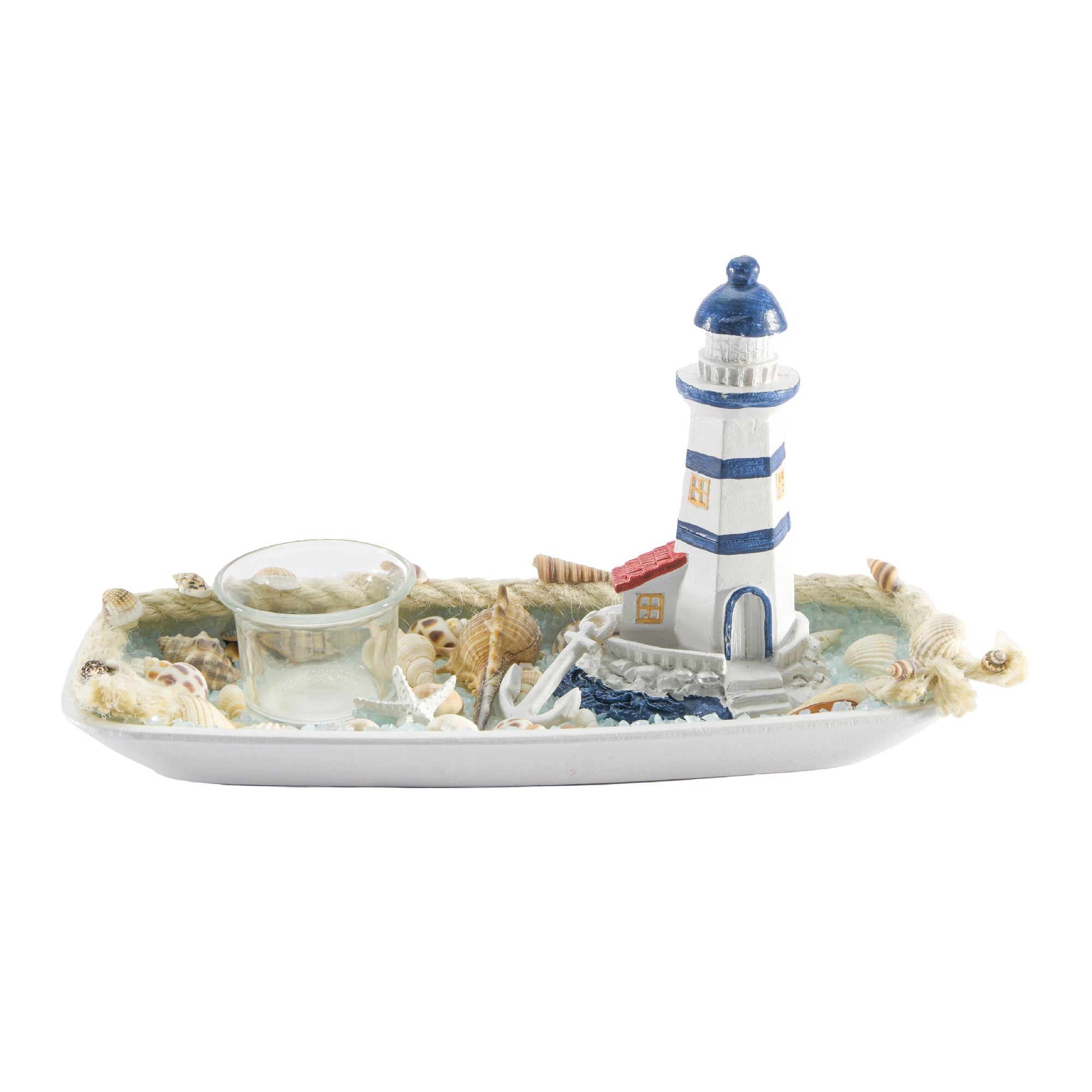 Blue Coastal Lighthouse-Shaped Tealight Holder for Ambient Lighting
