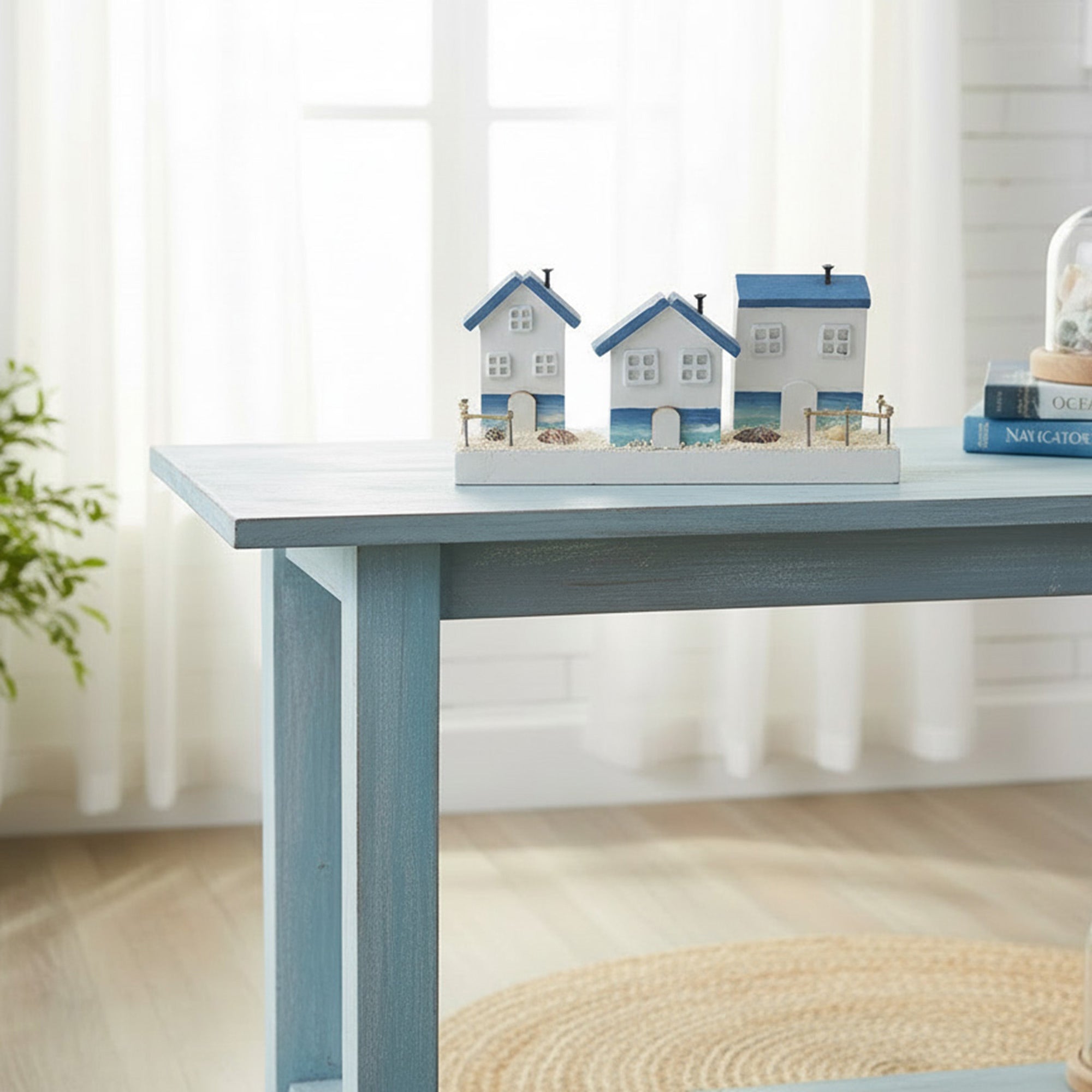 Blue Coastal Wooden Triple Beach House Stand Décor Piece