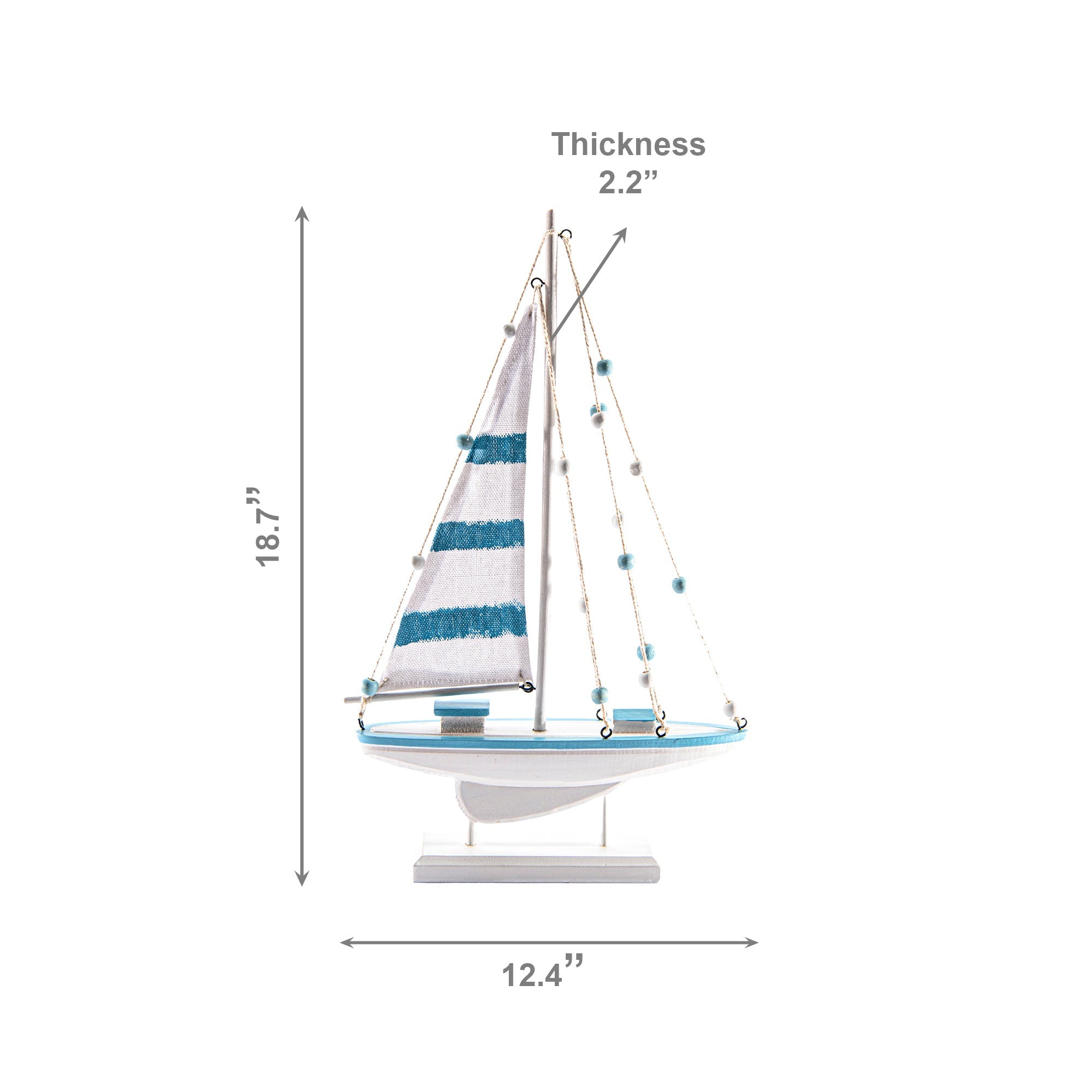 18.7" Blue Coastal Wooden Sailboat Decorative Figurine