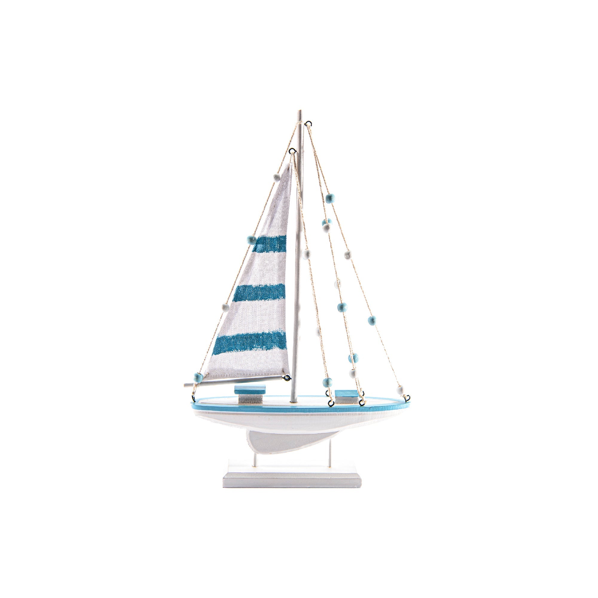 14.6" Blue Coastal Wooden Sailboat Decorative Figurine