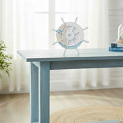 Blue Coastal Wooden Ship Wheel with Net Accent for Nautical Décor