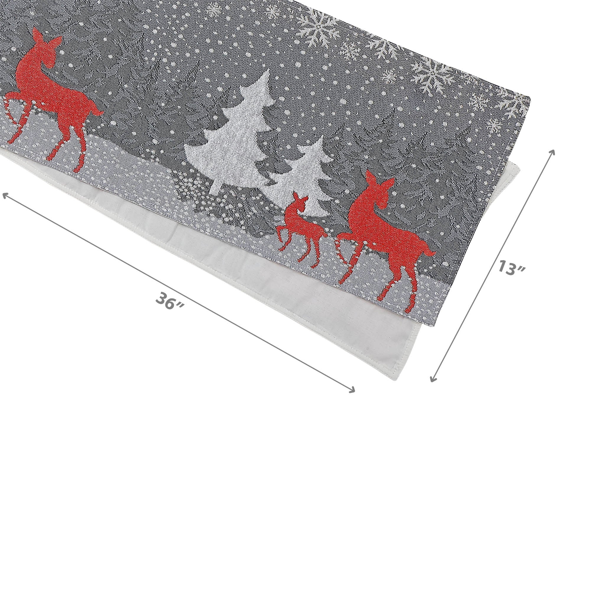 36" Reindeer & Tree Tapestry Table Runner Set of 2 – Christmas Decor