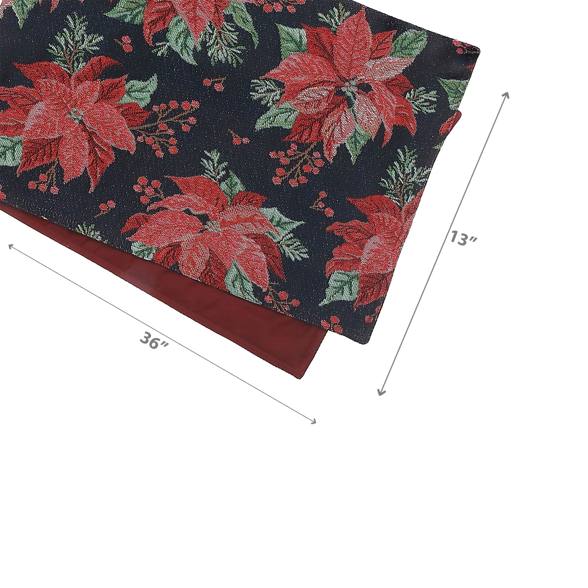 36" Multi Poinsettia Tapestry Table Runner Set of 2 – Holiday Table Decor