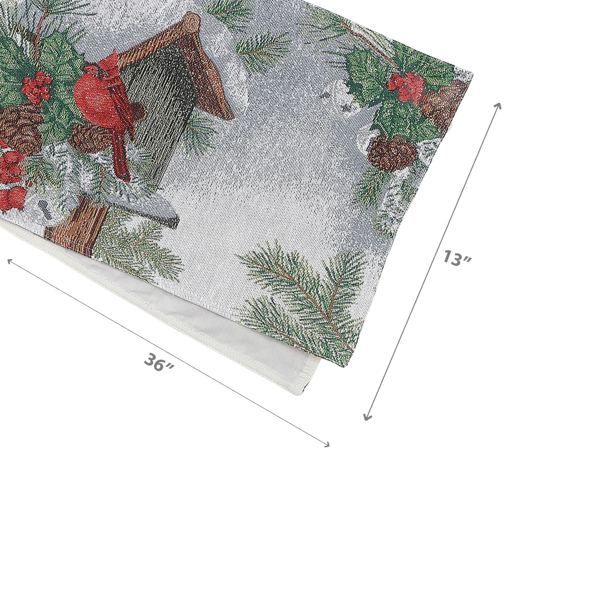 36" Birdhouse & Cardinal Tapestry Table Runner Set of 2 – Christmas Decor
