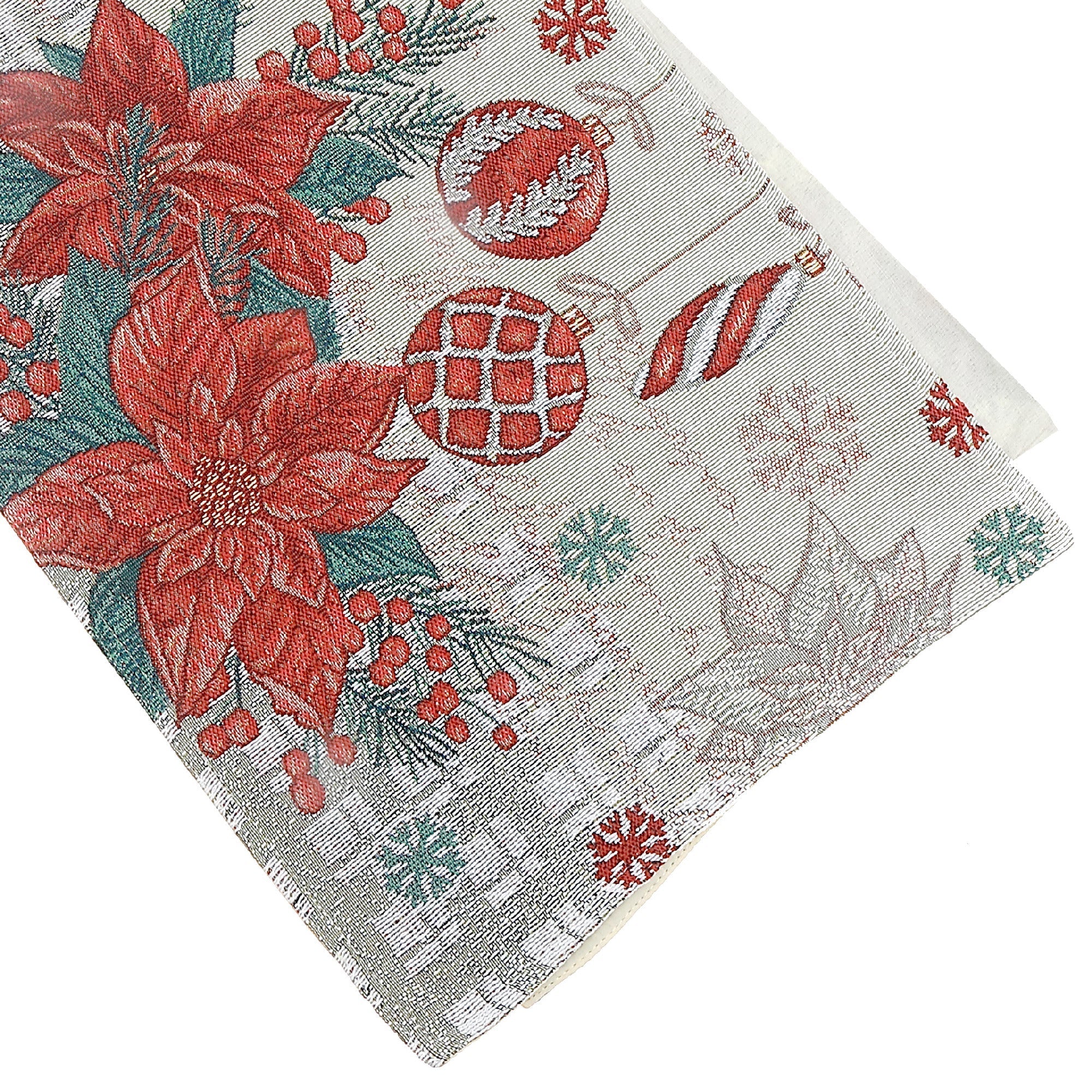 Tapestry Table Runner Set of 2 36" Poinsettia & Ornaments – Christmas Table Decor, Holiday Dining Accent, Festive Seasonal Decoration
