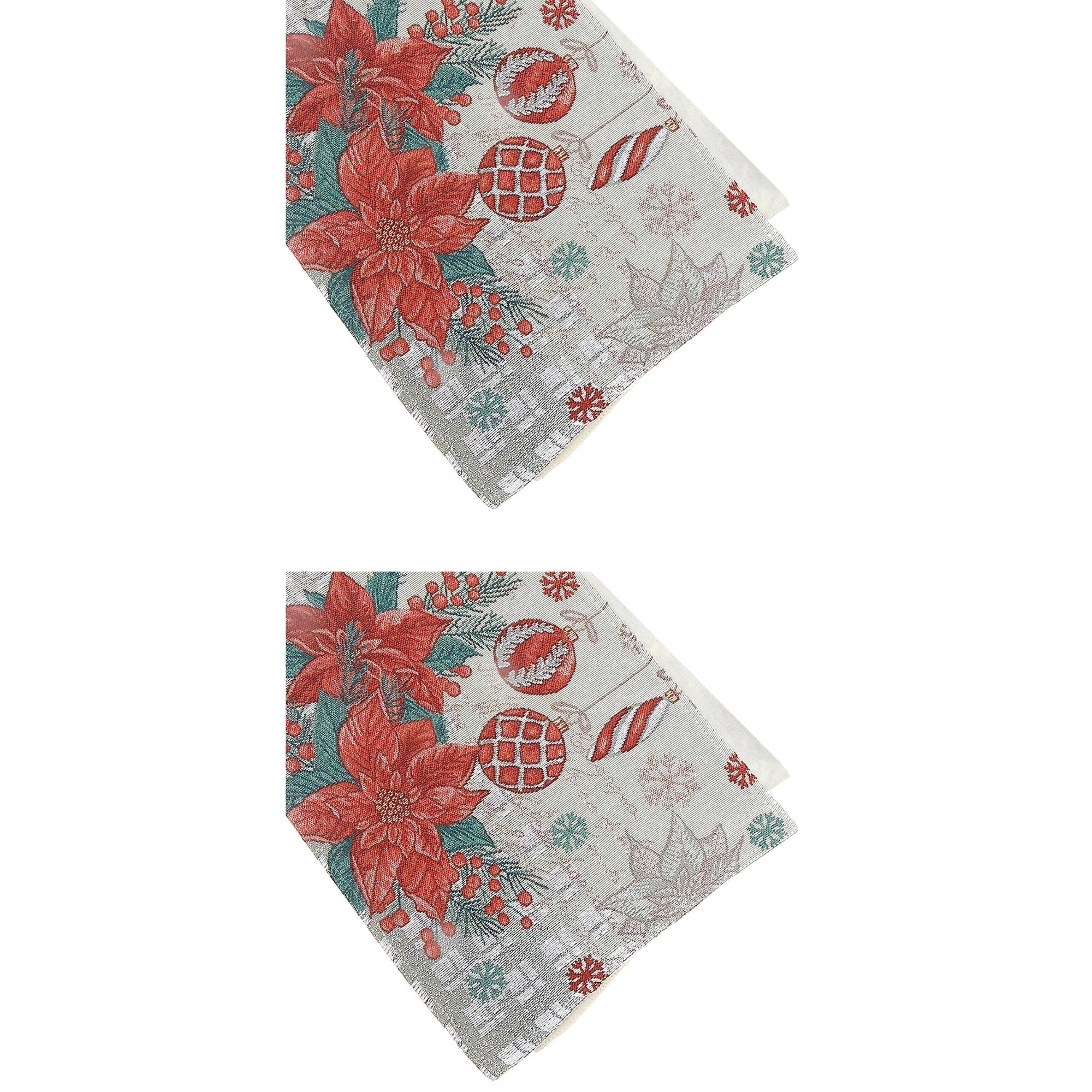 Tapestry Table Runner Set of 2 36" Poinsettia & Ornaments – Christmas Table Decor, Holiday Dining Accent, Festive Seasonal Decoration