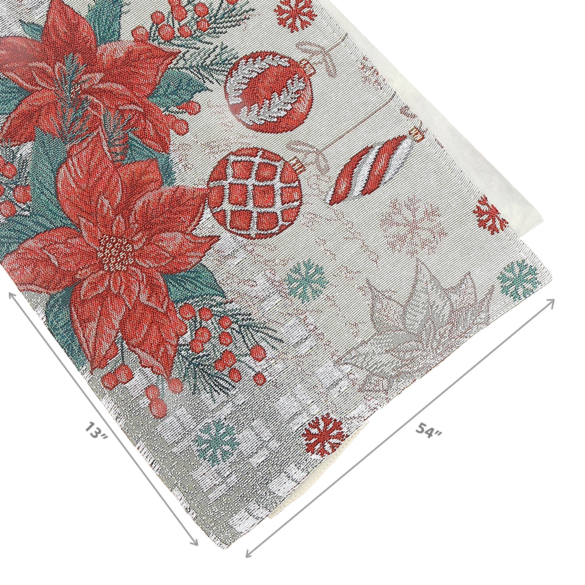 Tapestry Table Runner Set of 2 36" Poinsettia & Ornaments – Christmas Table Decor, Holiday Dining Accent, Festive Seasonal Decoration
