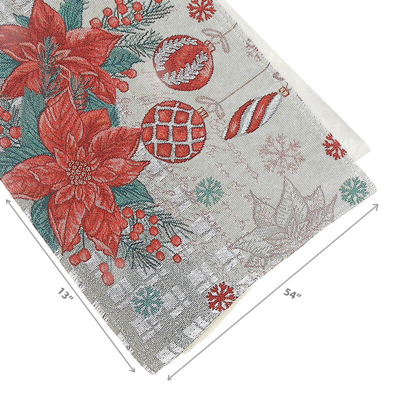 Tapestry Table Runner (Poinsettia & Ornaments) (36") - Set of 2
