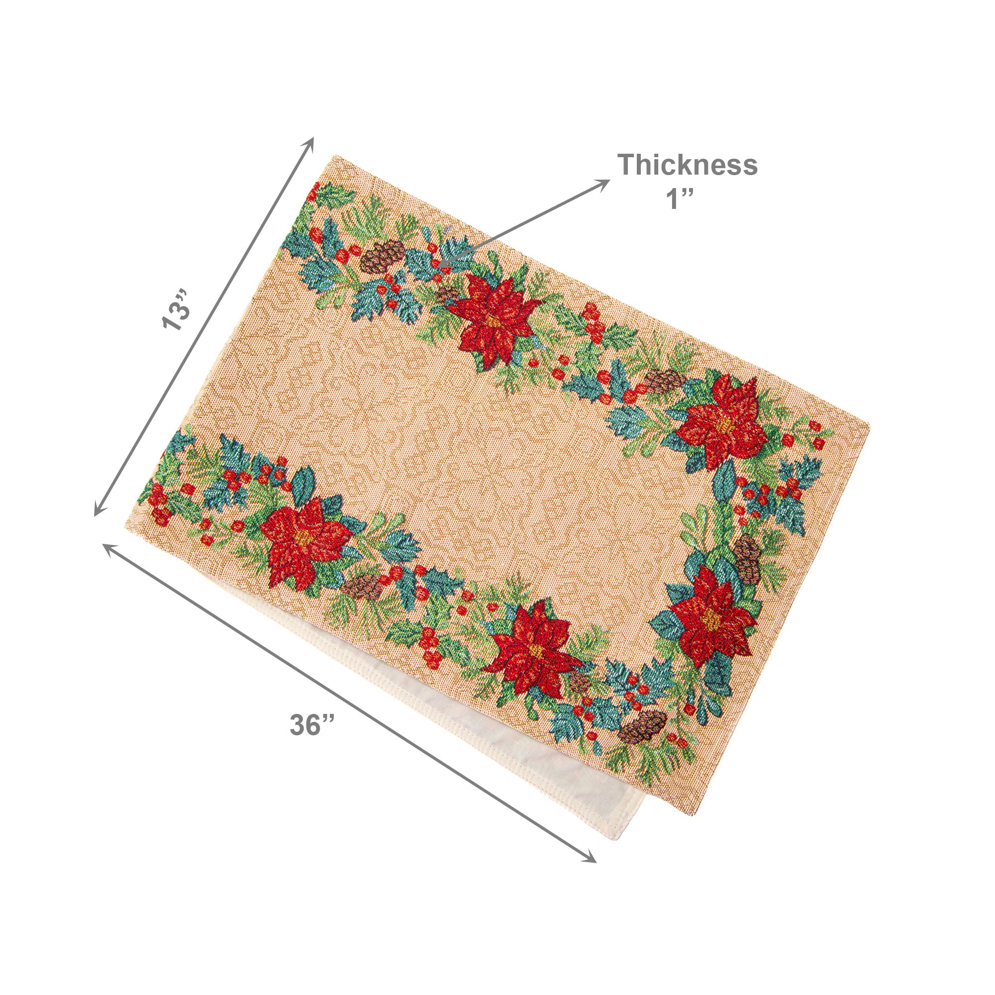 Tapestry Table Runner Poinsettia Border 36", Christmas, Table Runner, Holiday Decor