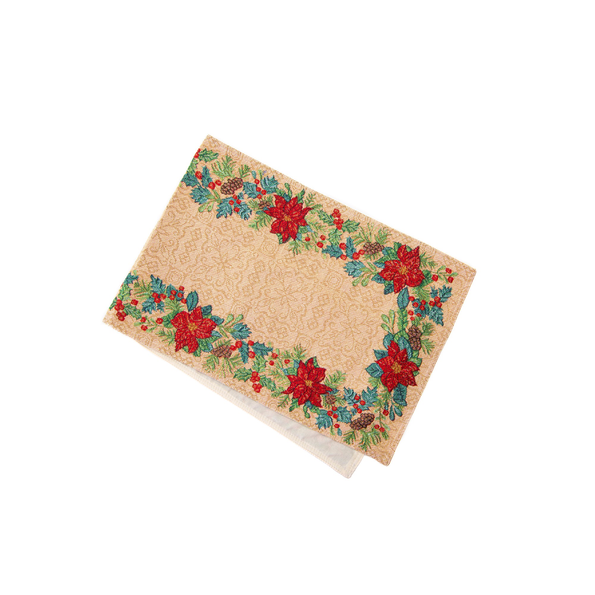 Tapestry Table Runner Poinsettia Border 36", Christmas, Table Runner, Holiday Decor