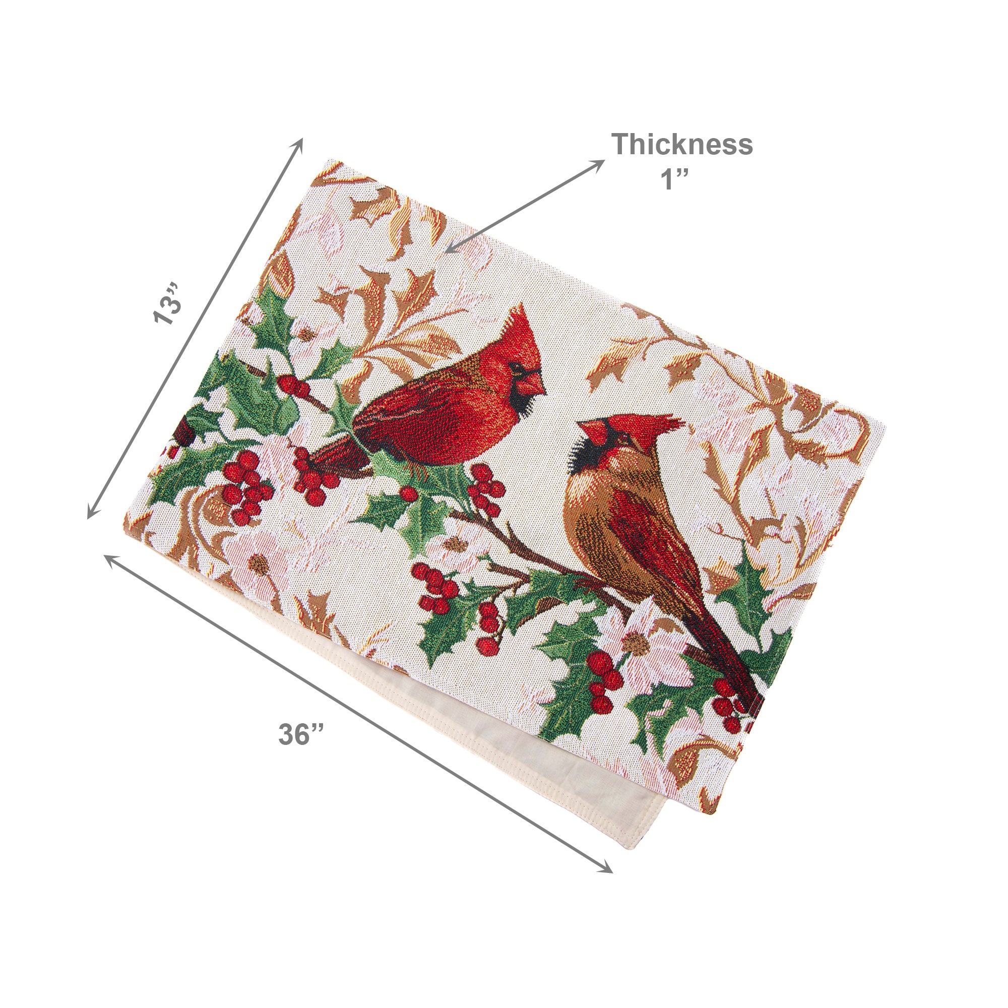 Tapestry Table Runner Cardinals on Holly 36", Christmas, Table Runner, Holiday Decor