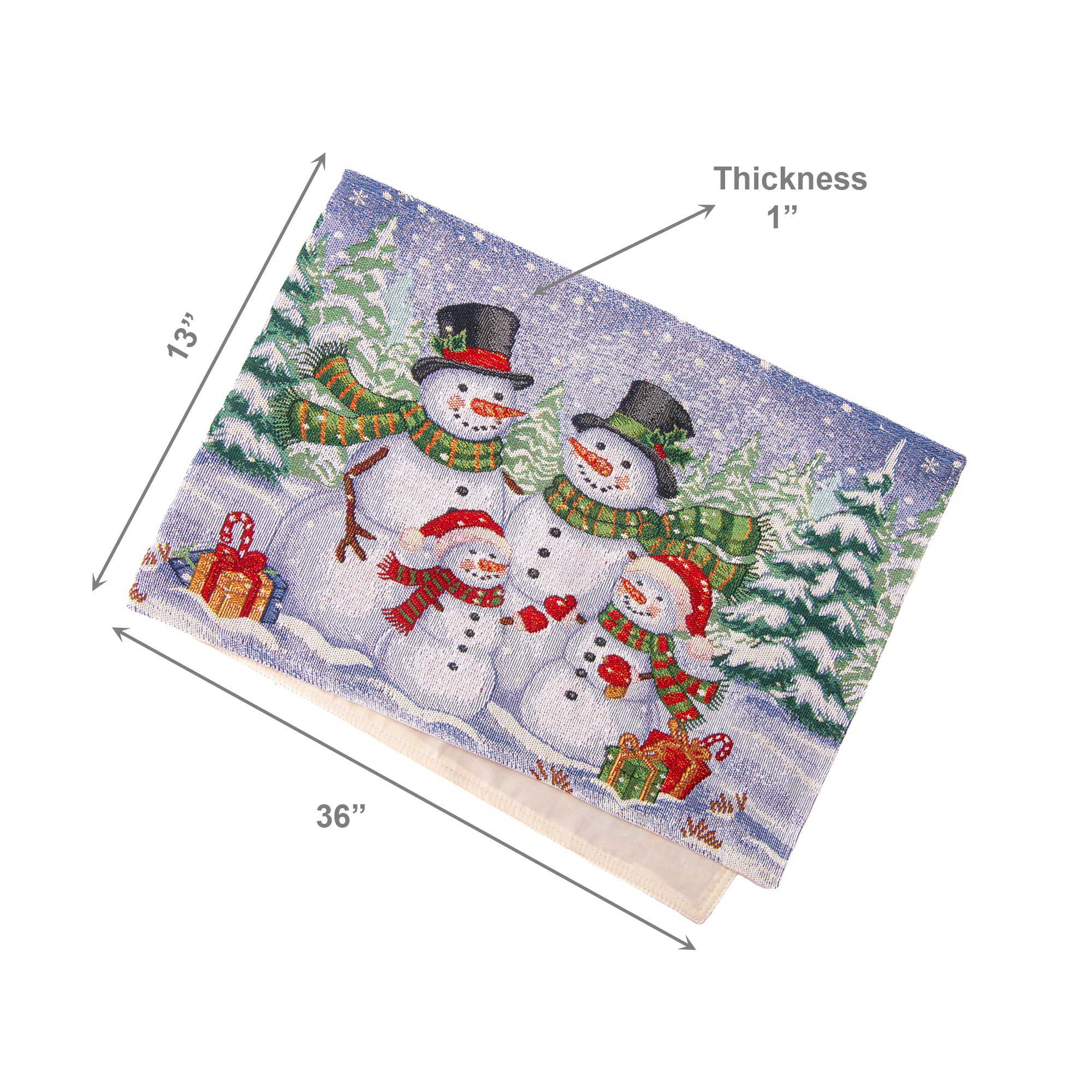 Tapestry Table Runner Snowman Family 36", Christmas, Table Runner, Holiday Decor