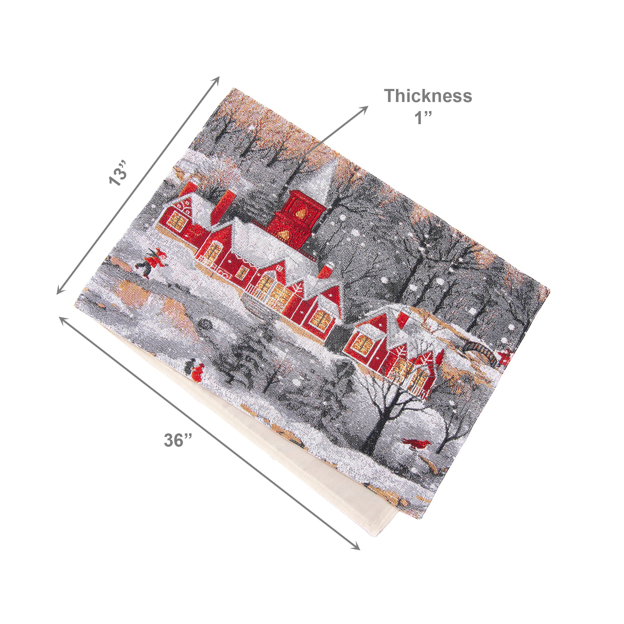 Tapestry Table Runner Winter Church 36", Winter, Table Runner, Holiday Decor