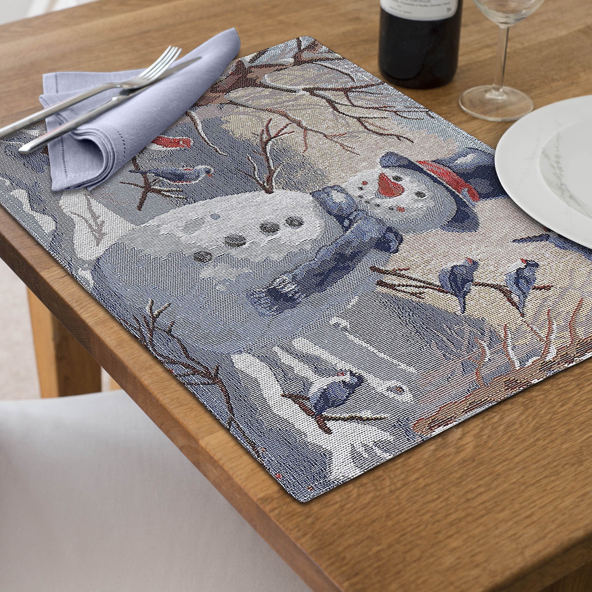 Snowman Tapestry Christmas Placemat 13x18 Set of 12 – Holiday Table Decor