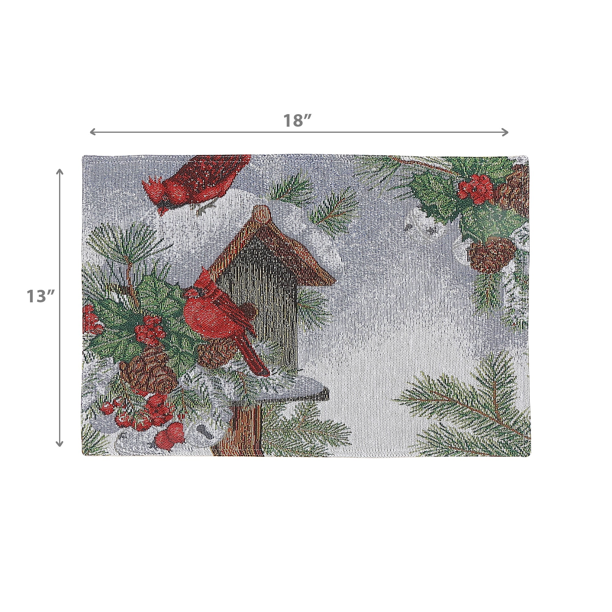 Birdhouse & Cardinal Tapestry Christmas Placemat 13x18 Set of 12 – Holiday Table Decor