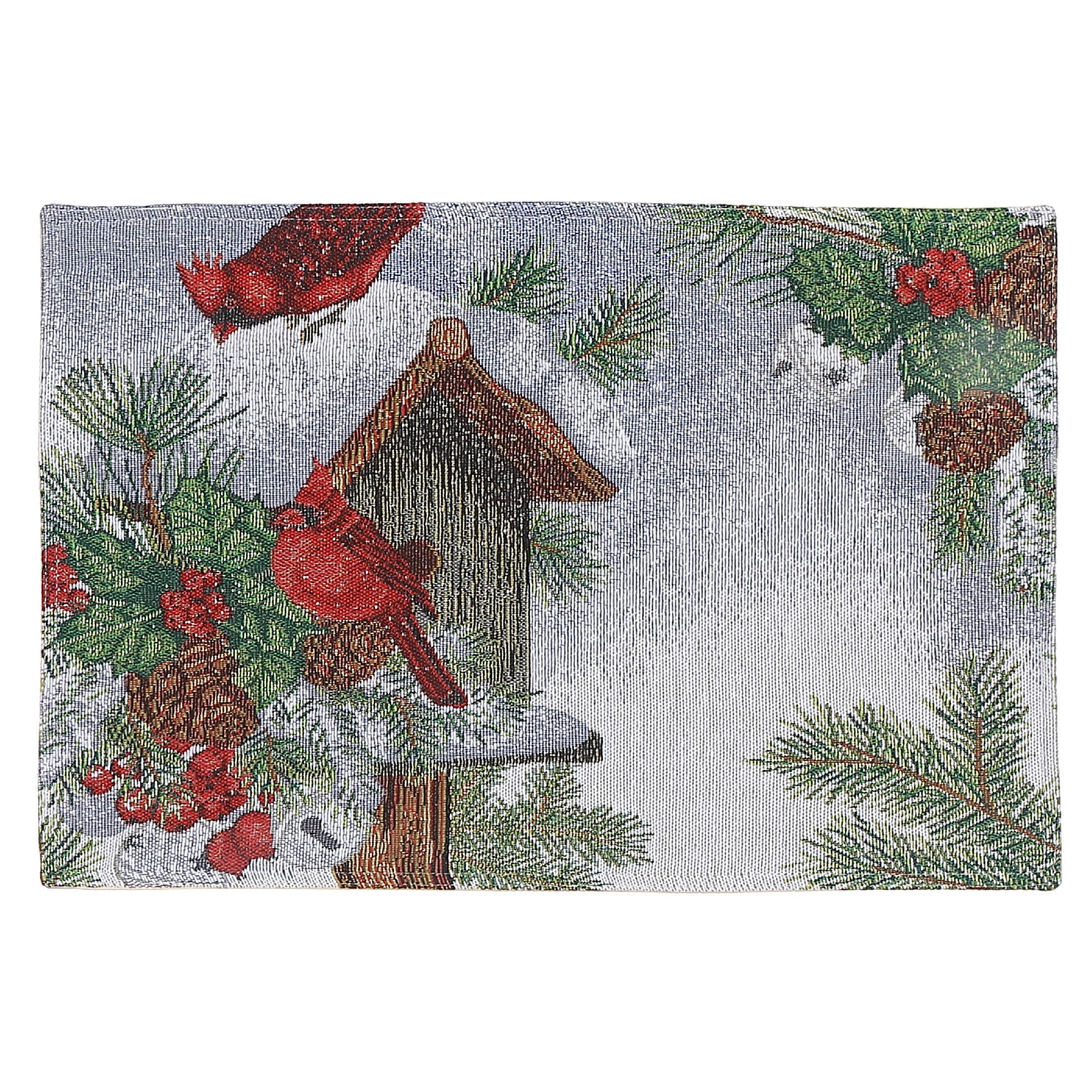 Birdhouse & Cardinal Tapestry Christmas Placemat 13x18 Set of 12 – Holiday Table Decor