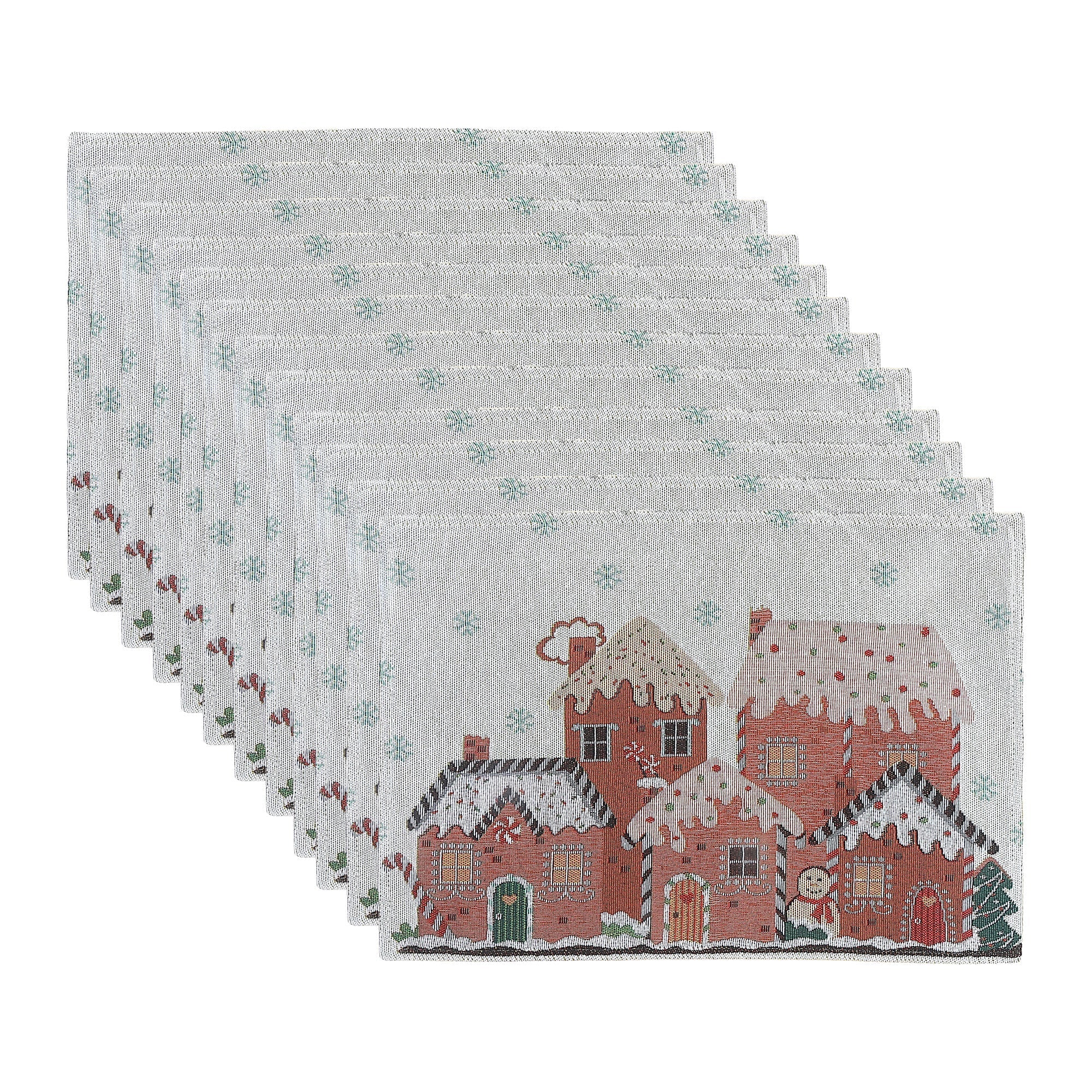 Tapestry Placemat Set of 12 Gingerbread Houses 13"x18" – Christmas Table Decor, Holiday Dining Accent, Festive Seasonal Decoration
