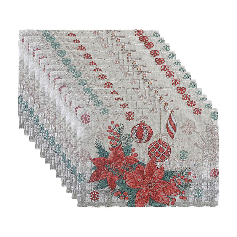 Tapestry Placemat (Poinsettia & Ornaments) (13 X 18) - Set of 12