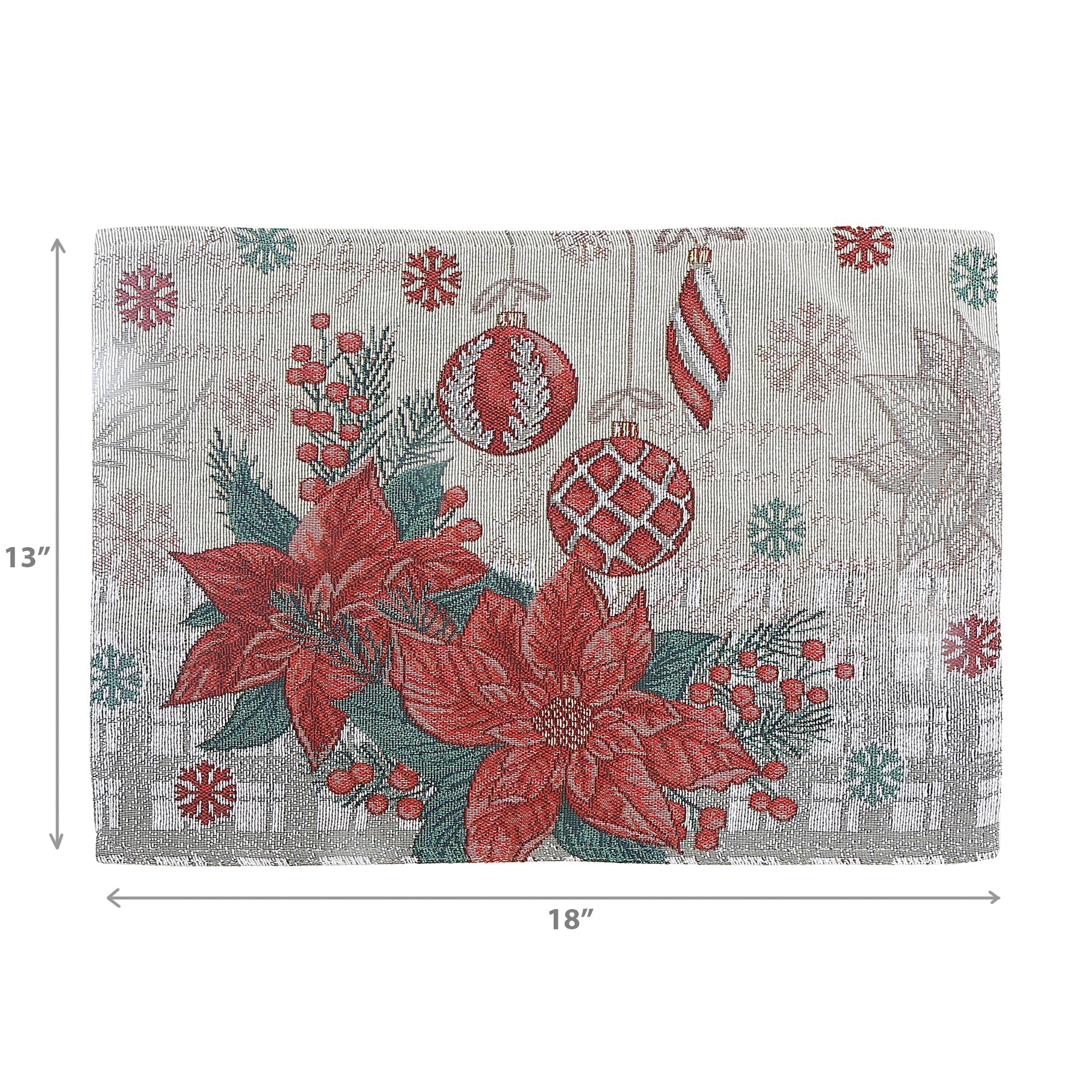 Tapestry Placemat Set of 12 Poinsettia & Ornaments 13"x18" – Christmas Table Decor, Holiday Dining Accent, Festive Seasonal Decoration
