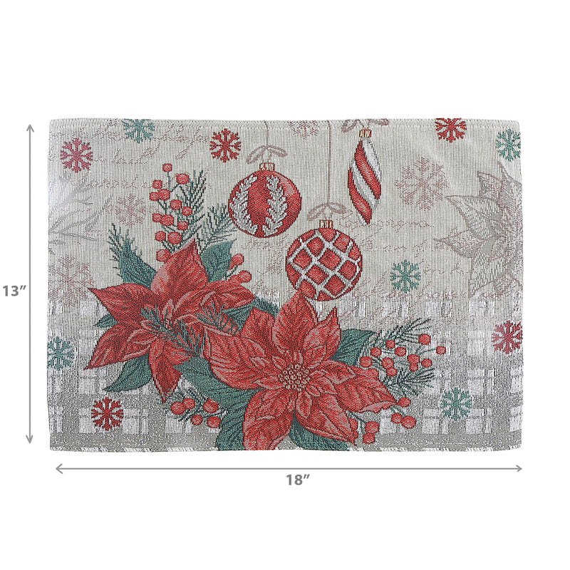 Tapestry Placemat (Poinsettia & Ornaments) (13 X 18) - Set of 12