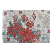 Tapestry Placemat Set of 12 Poinsettia & Ornaments 13"x18" – Christmas Table Decor, Holiday Dining Accent, Festive Seasonal Decoration