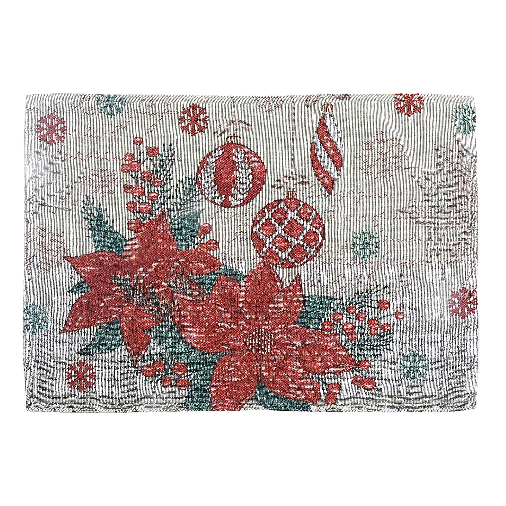 Tapestry Placemat Set of 12 Poinsettia & Ornaments 13"x18" – Christmas Table Decor, Holiday Dining Accent, Festive Seasonal Decoration