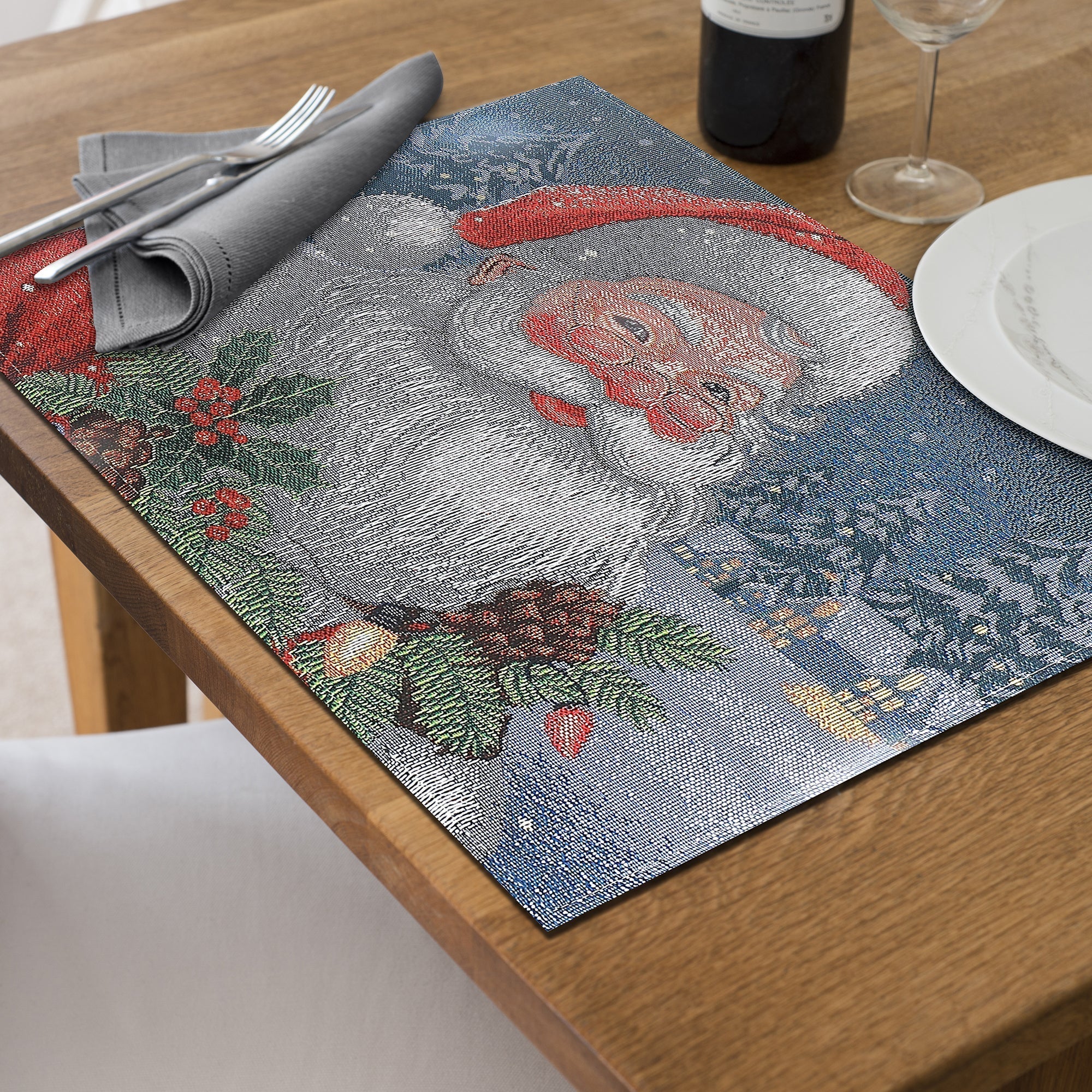 Tapestry Placemat Set of 12 Santa 13"x18" – Christmas Table Decor, Holiday Dining Accent, Festive Winter Seasonal Decoration