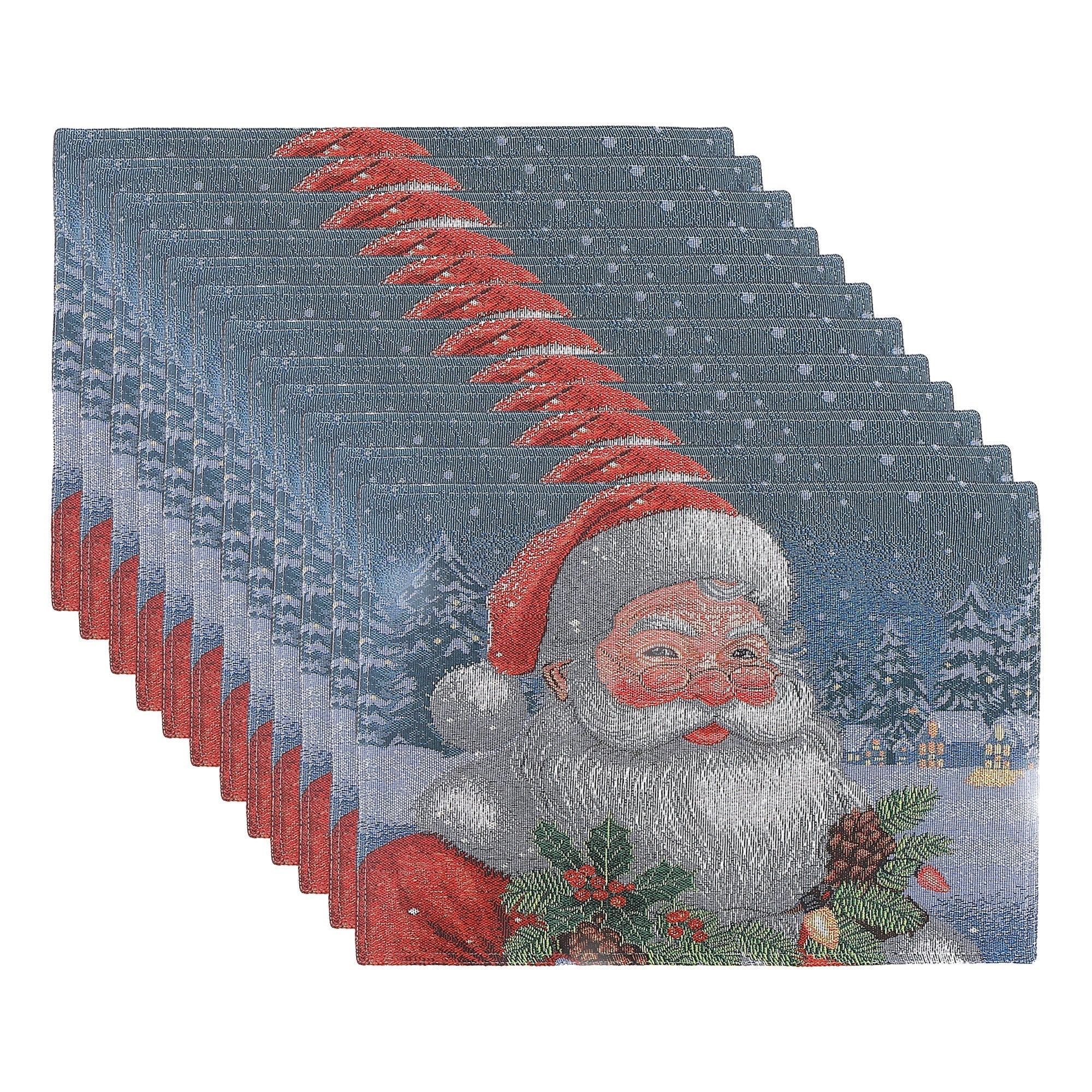 Tapestry Placemat Set of 12 Santa 13"x18" – Christmas Table Decor, Holiday Dining Accent, Festive Winter Seasonal Decoration